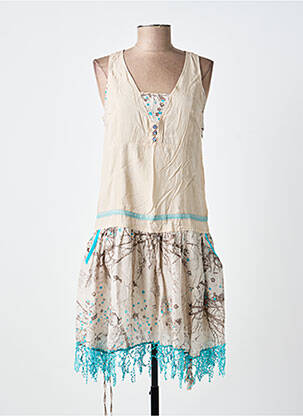 Robe mi-longue sans manche sans manche beige AKELA KEY femme