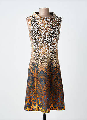 Robe mi-longue coupe fluide sans manche marron PAUL BRIAL femme