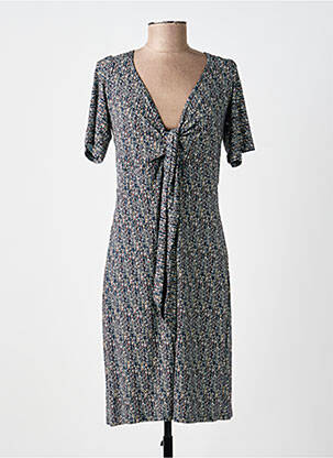 Robe mi-longue imprimé fantaisie manches courtes bleu POUSSIERE D'ETOLE femme