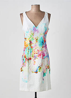 Robe mi-longue imprimé fleurs sans manche beige PAUL BRIAL femme