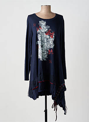 Robe mi-longue manches longues manches longues bleu DOUBLE JEU femme