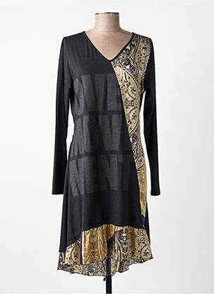 Robe mi-longue manches longues manches longues noir POUSSIERE D'ETOLE femme