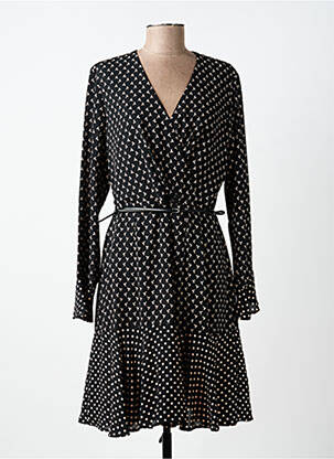 Robe mi-longue imprimé fantaisie manches longues noir PAUL BRIAL femme