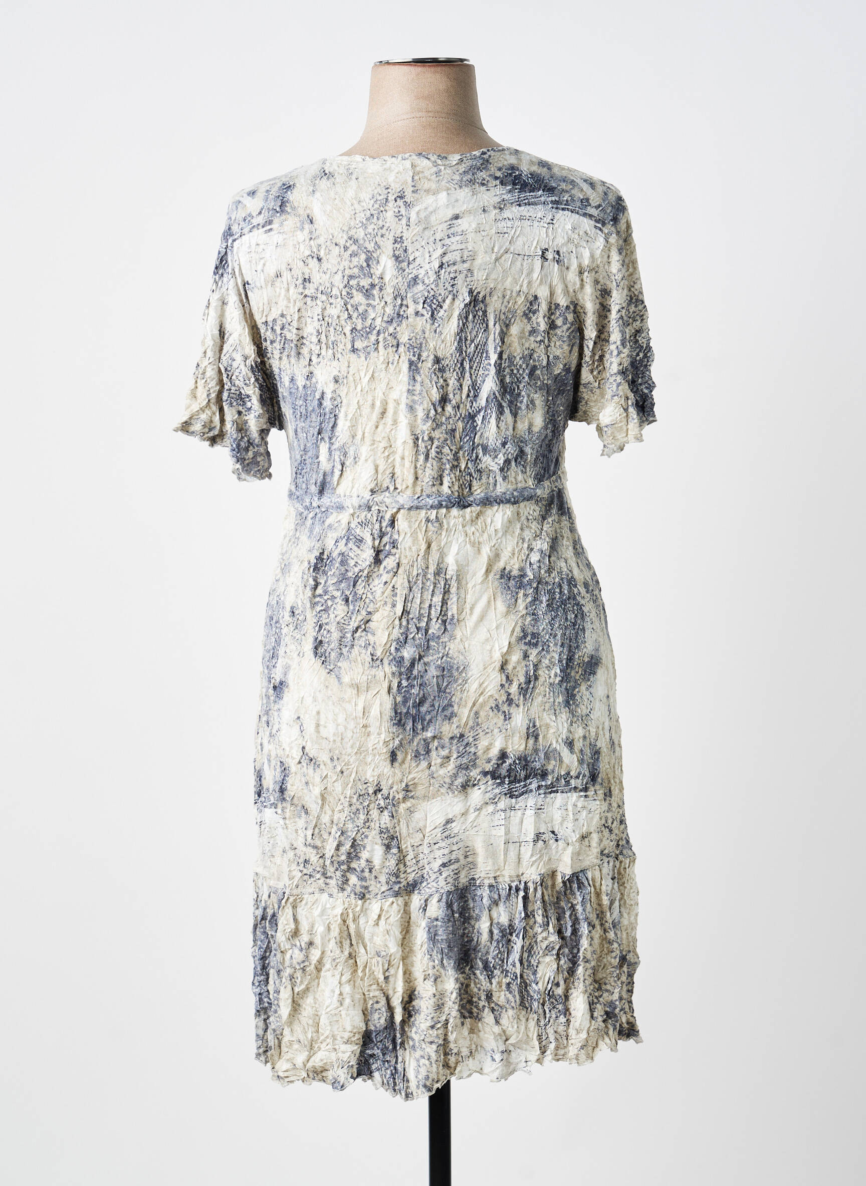 Robe mi-longue tissage crêpe manches courtes gris LAUREN VIDAL femme