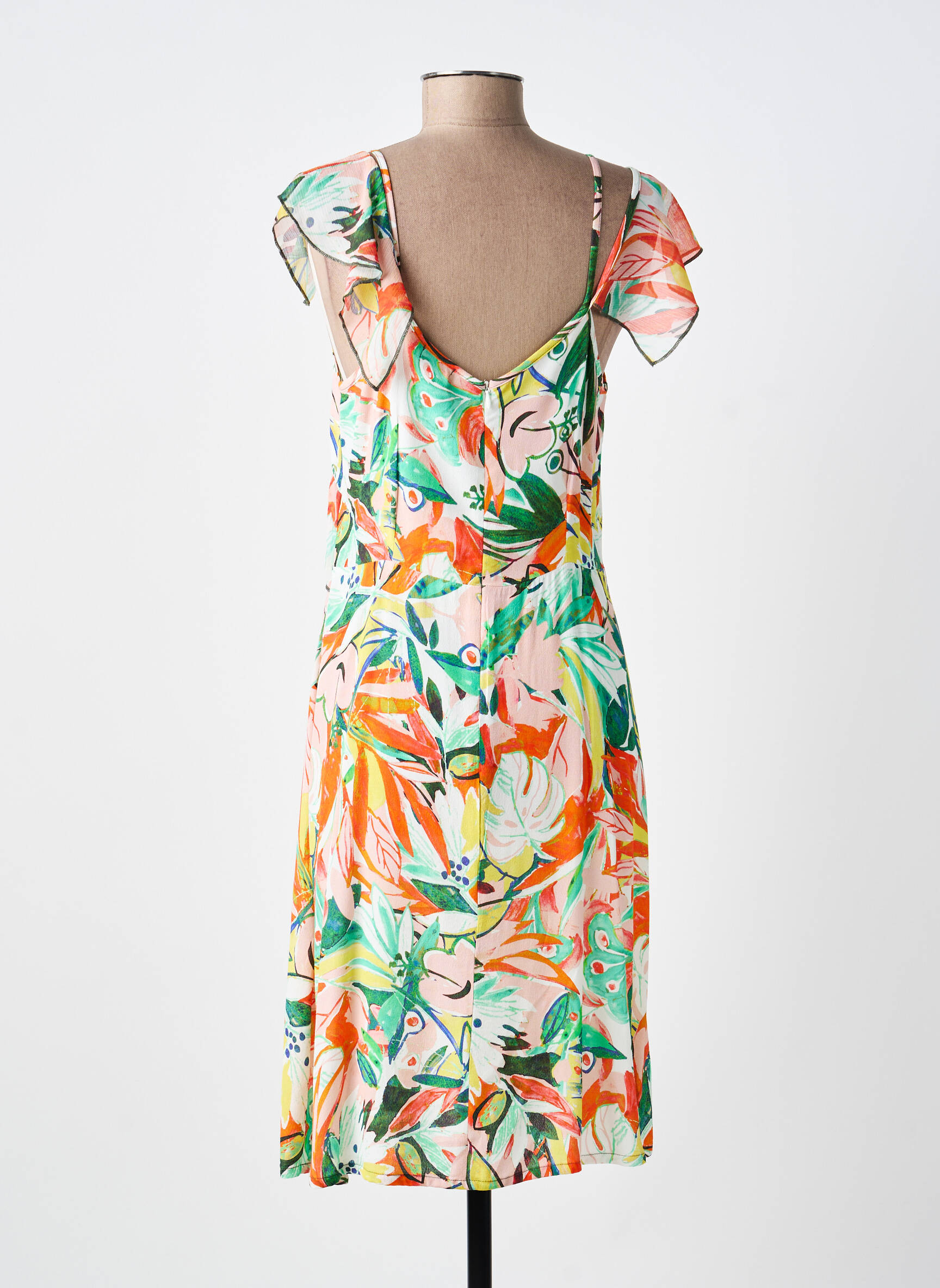 Robe mi-longue imprimé fleurs manches courtes vert PAUL BRIAL femme