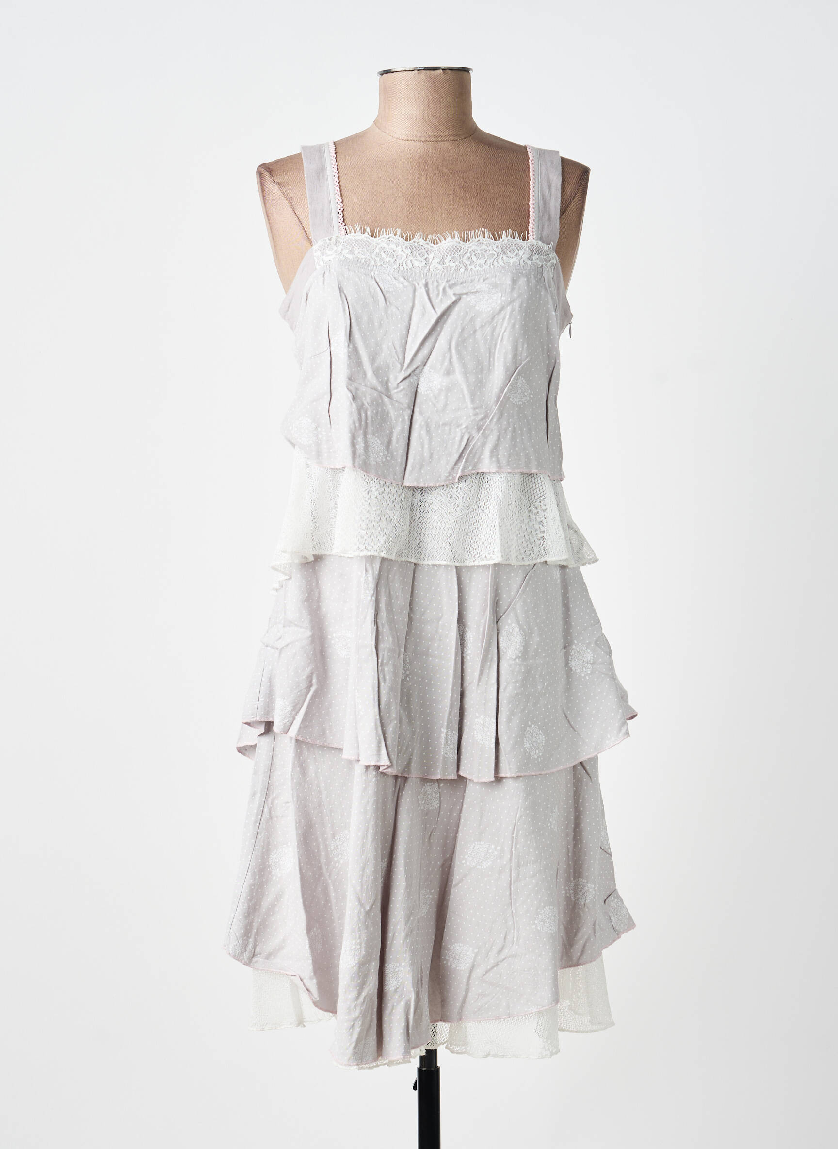 Robe mi-longue fermeture zippée au dos fines bretelles gris ALICE ET BARNABE femme