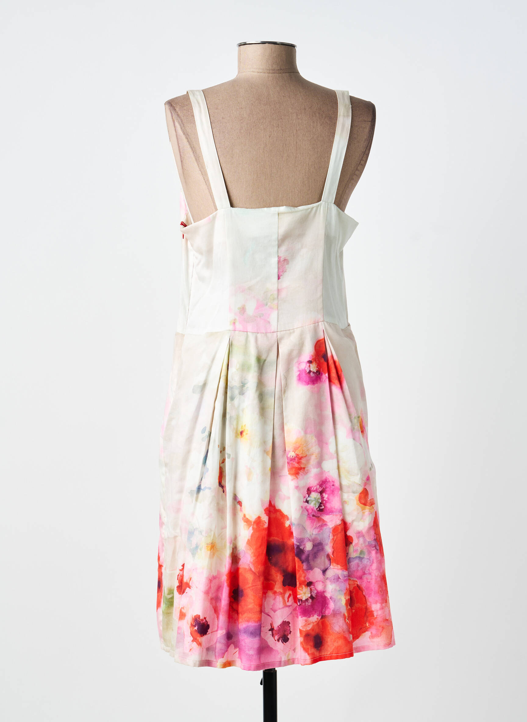 Robe mi-longue imprimé fleurs fines bretelles rouge PAUL BRIAL femme