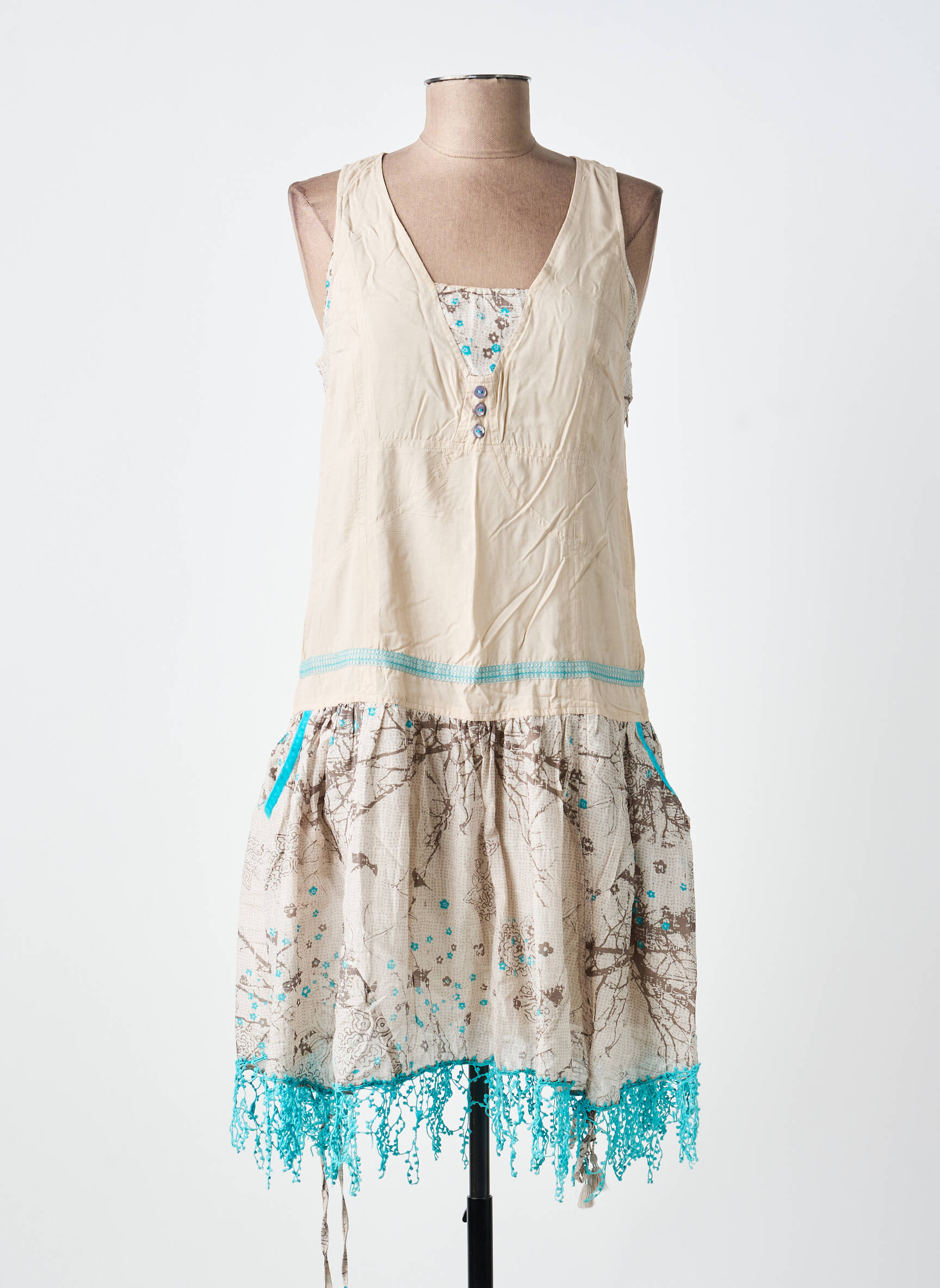 Robe mi-longue sans manche sans manche beige AKELA KEY femme