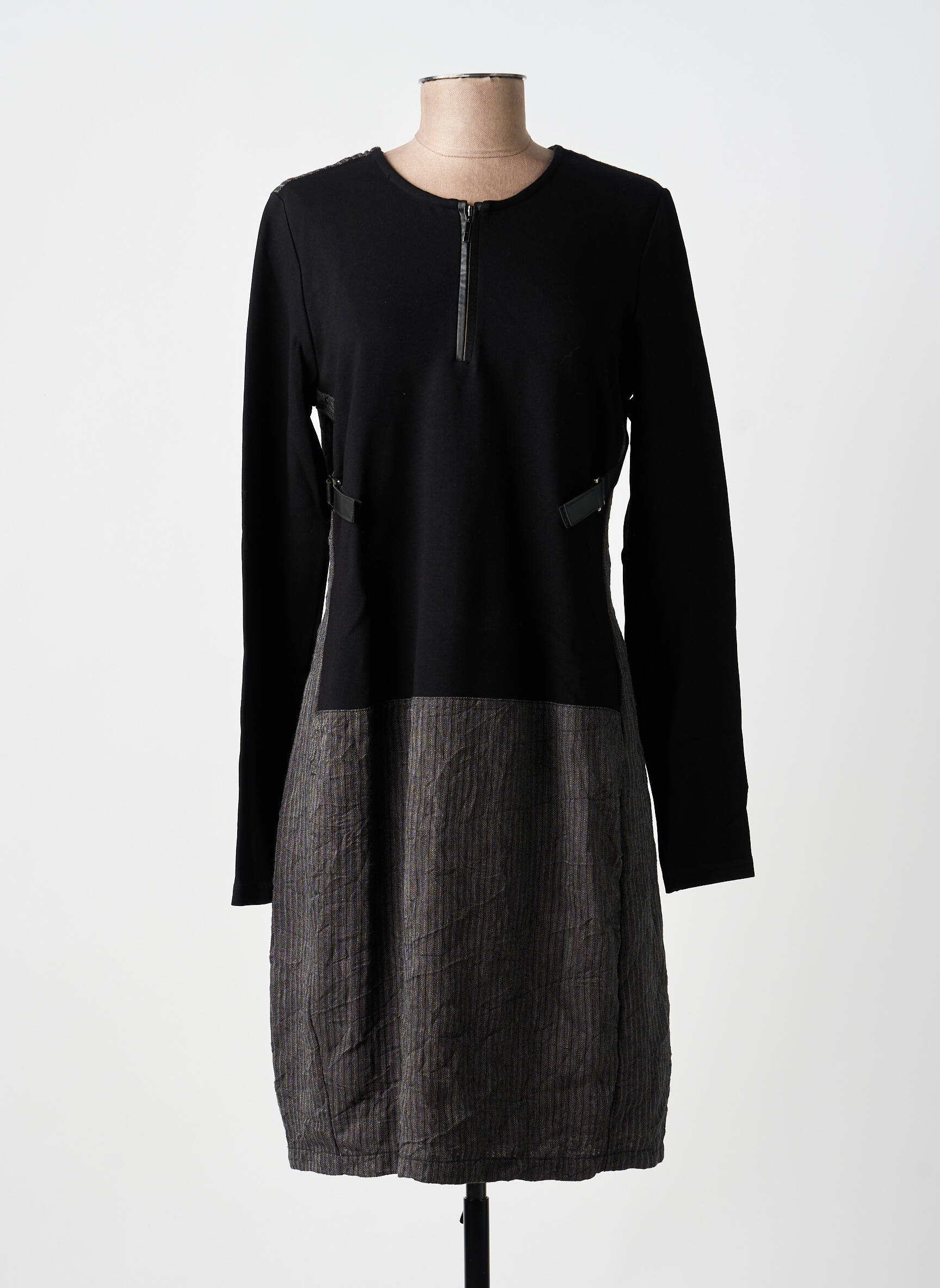 Robe mi-longue manches longues manches longues noir LAUREN VIDAL femme