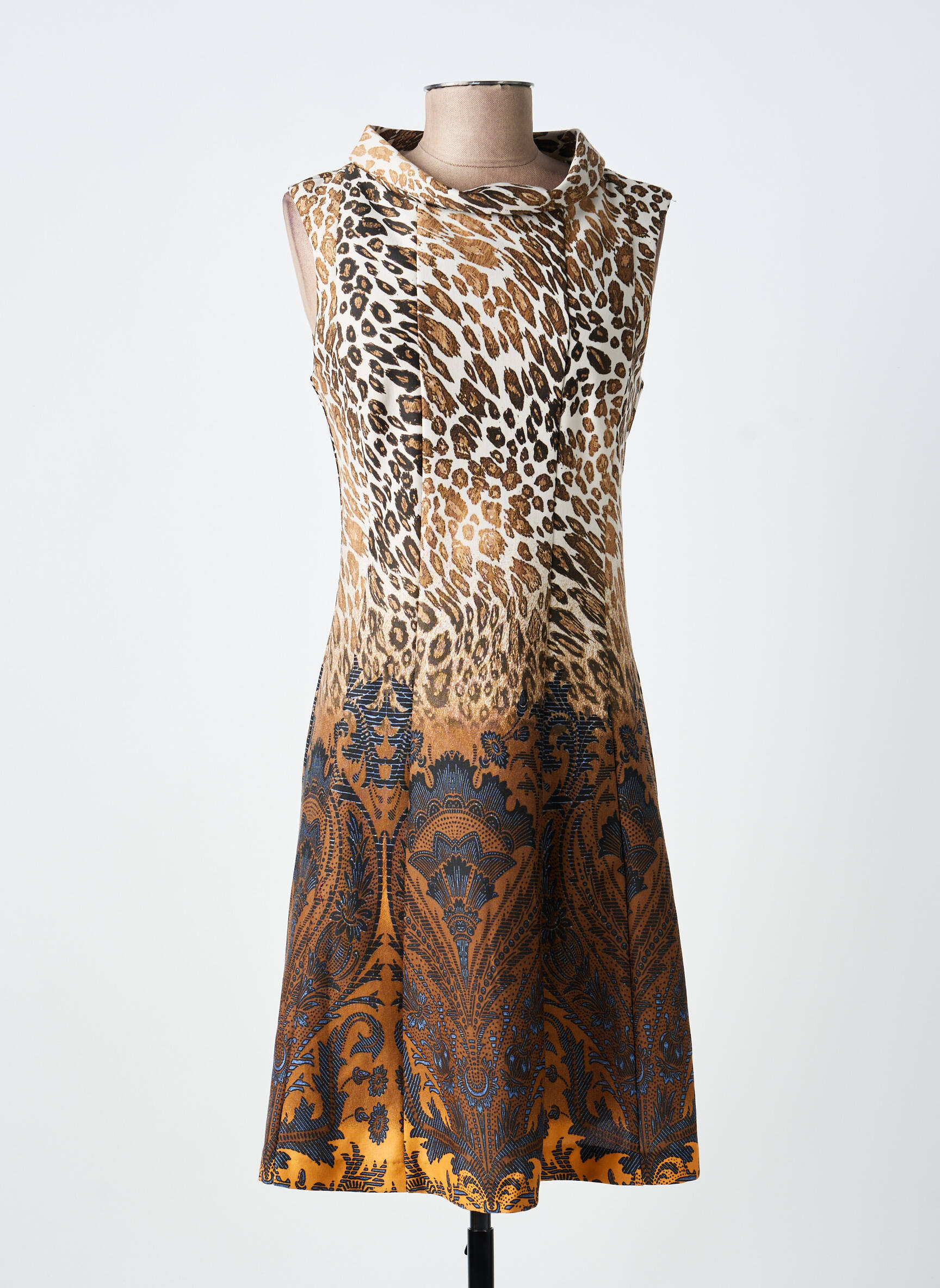 Robe mi-longue coupe fluide sans manche marron PAUL BRIAL femme
