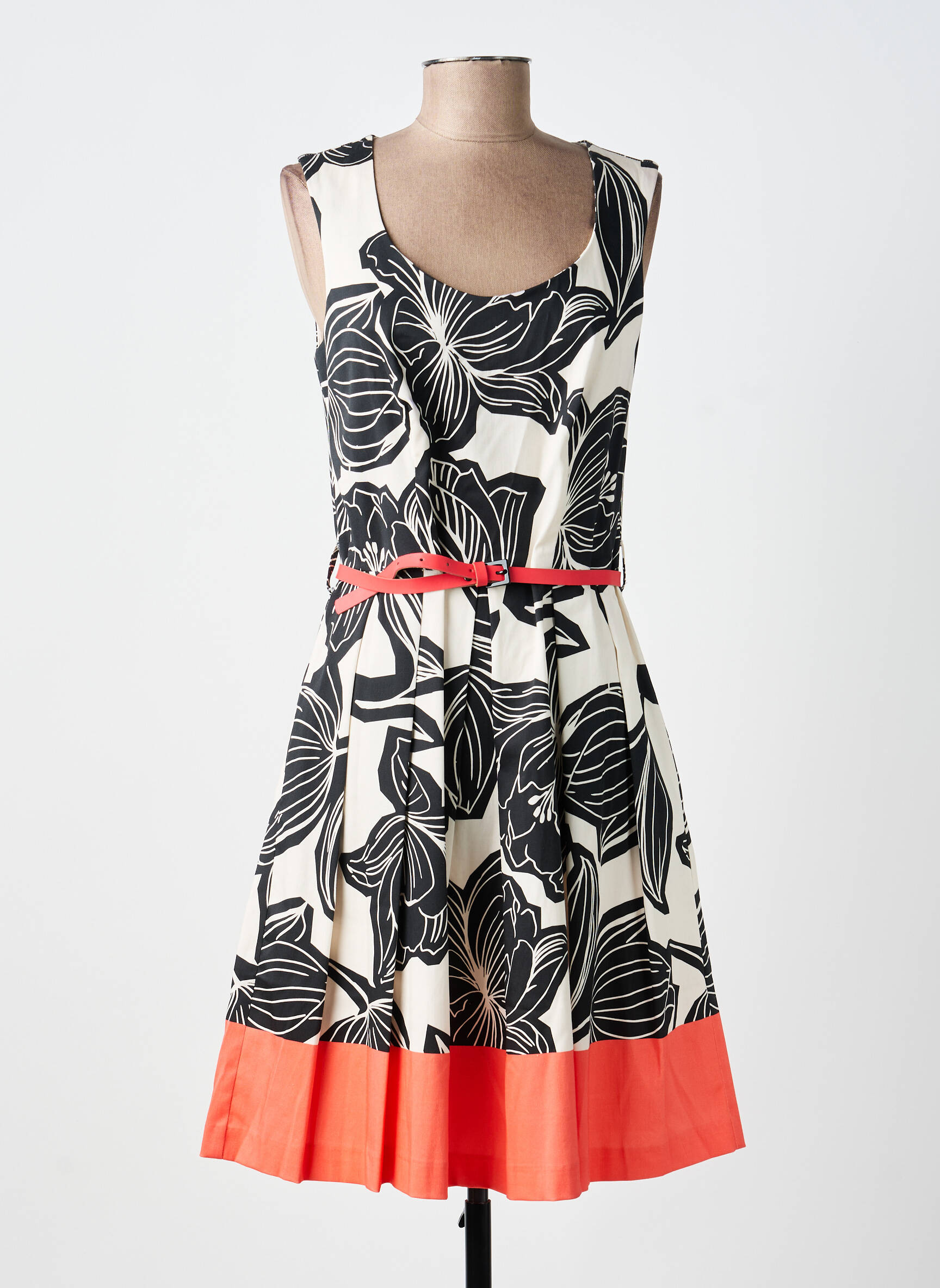 Robe mi-longue imprimé fleurs sans manche noir PAUL BRIAL femme