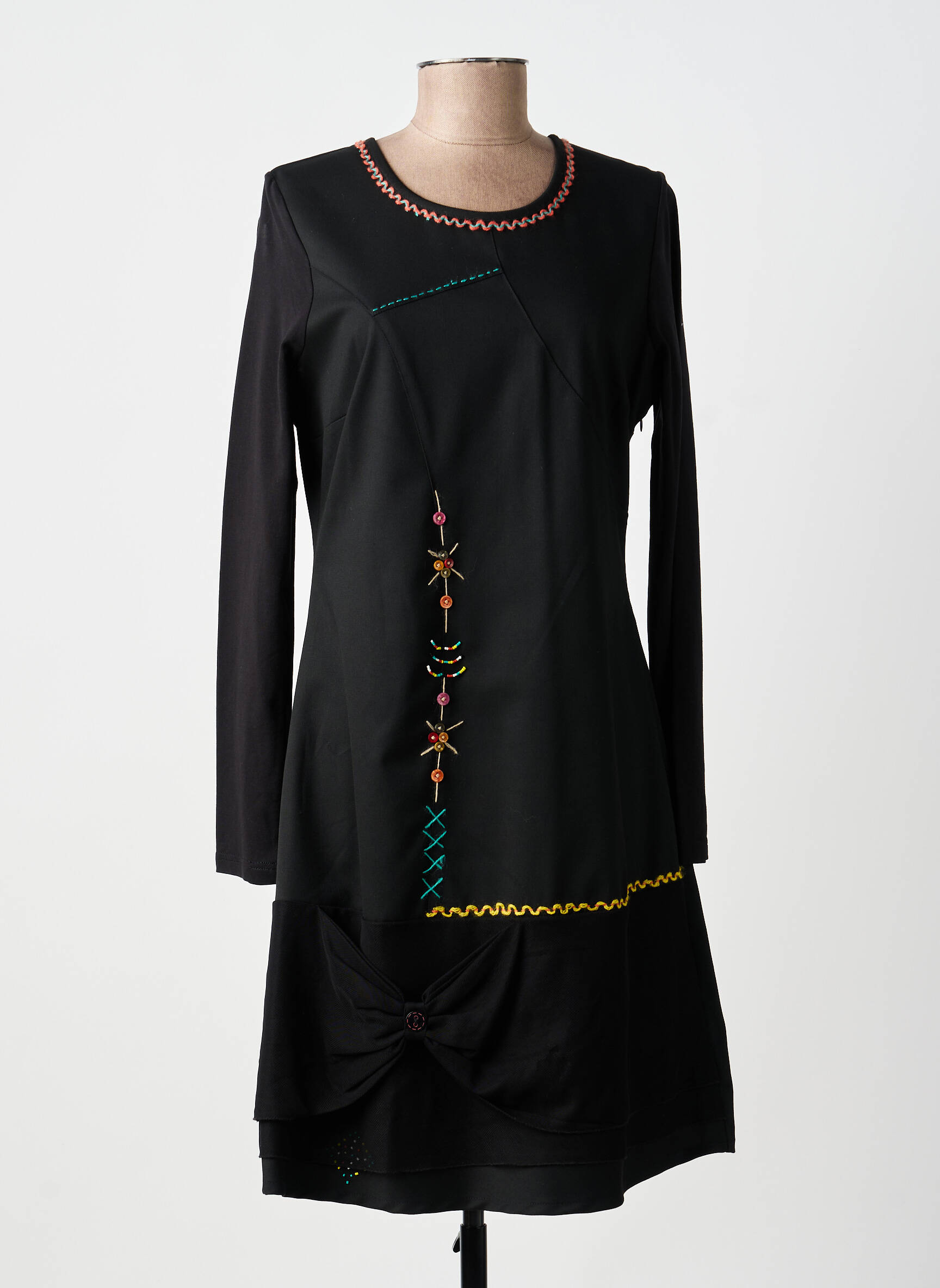 Robe mi-longue manches longues manches longues noir ALICE ET BARNABE femme