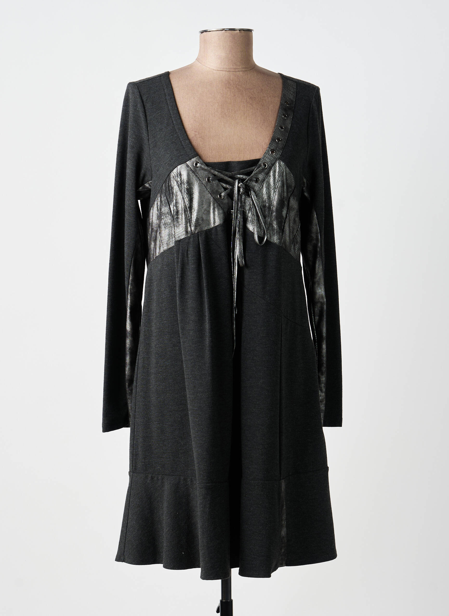 Robe mi-longue manches longues manches longues gris LAUREN VIDAL femme