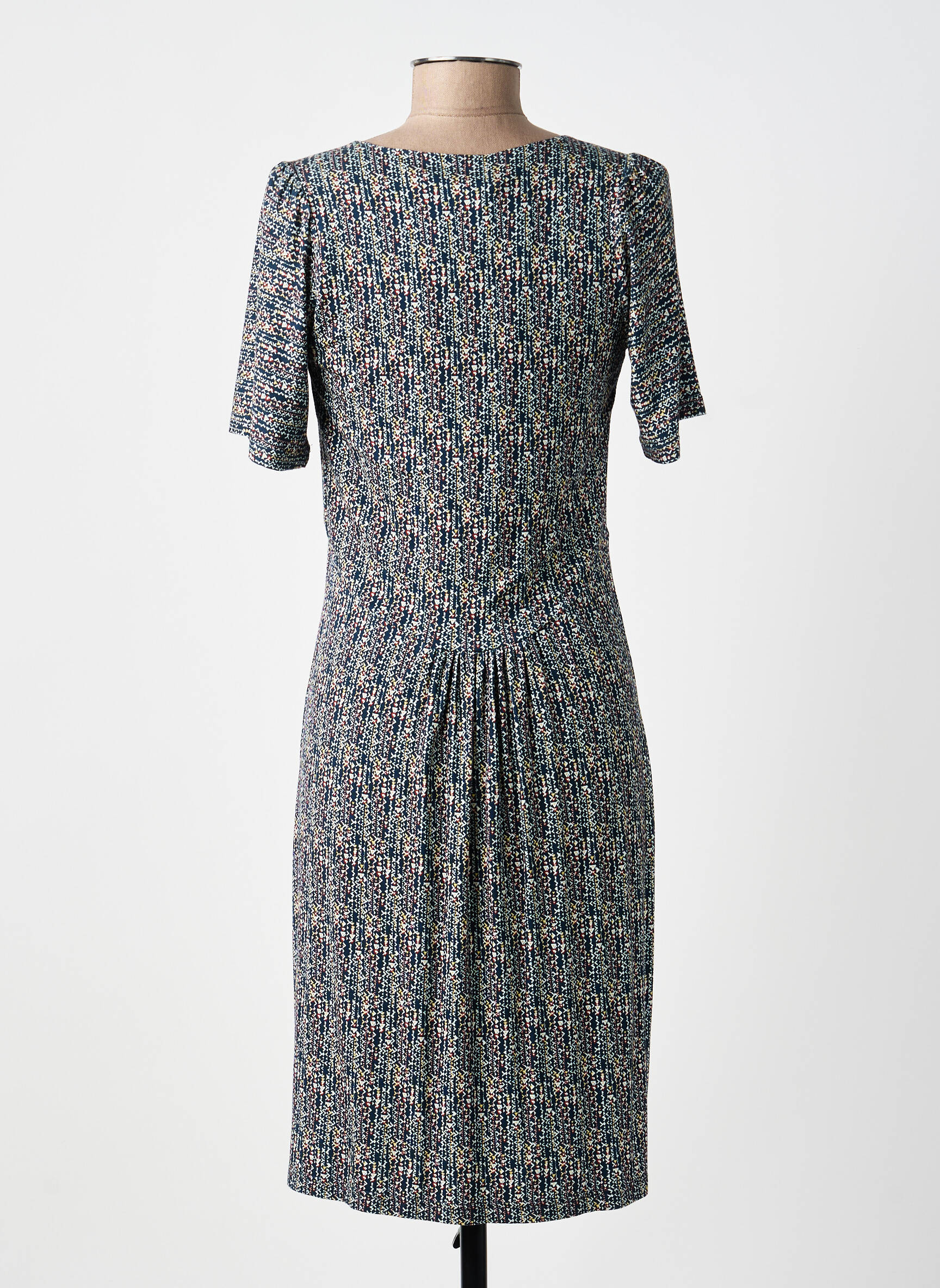 Robe mi-longue imprimé fantaisie manches courtes bleu POUSSIERE D'ETOLE femme