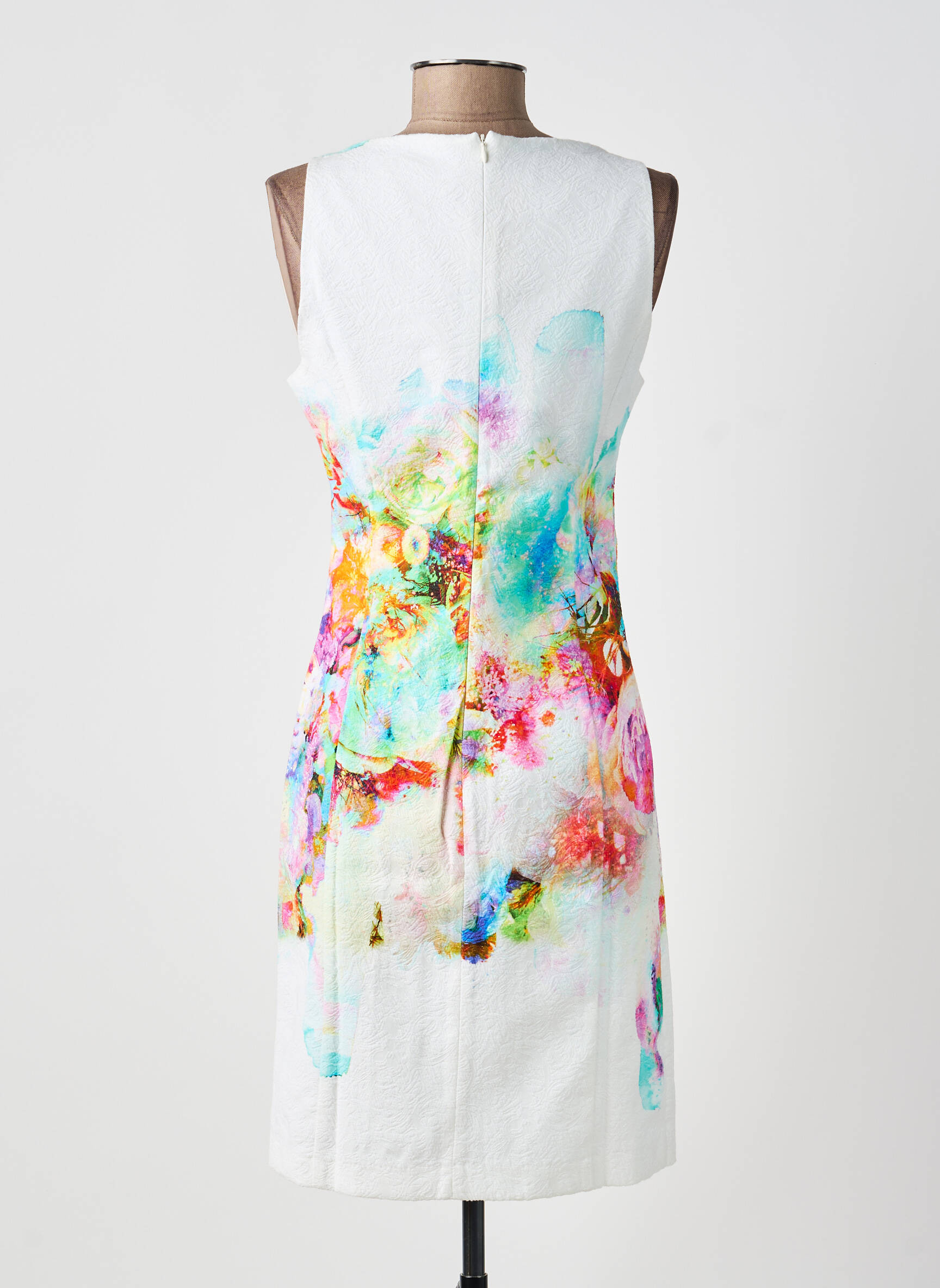 Robe mi-longue imprimé fleurs sans manche beige PAUL BRIAL femme
