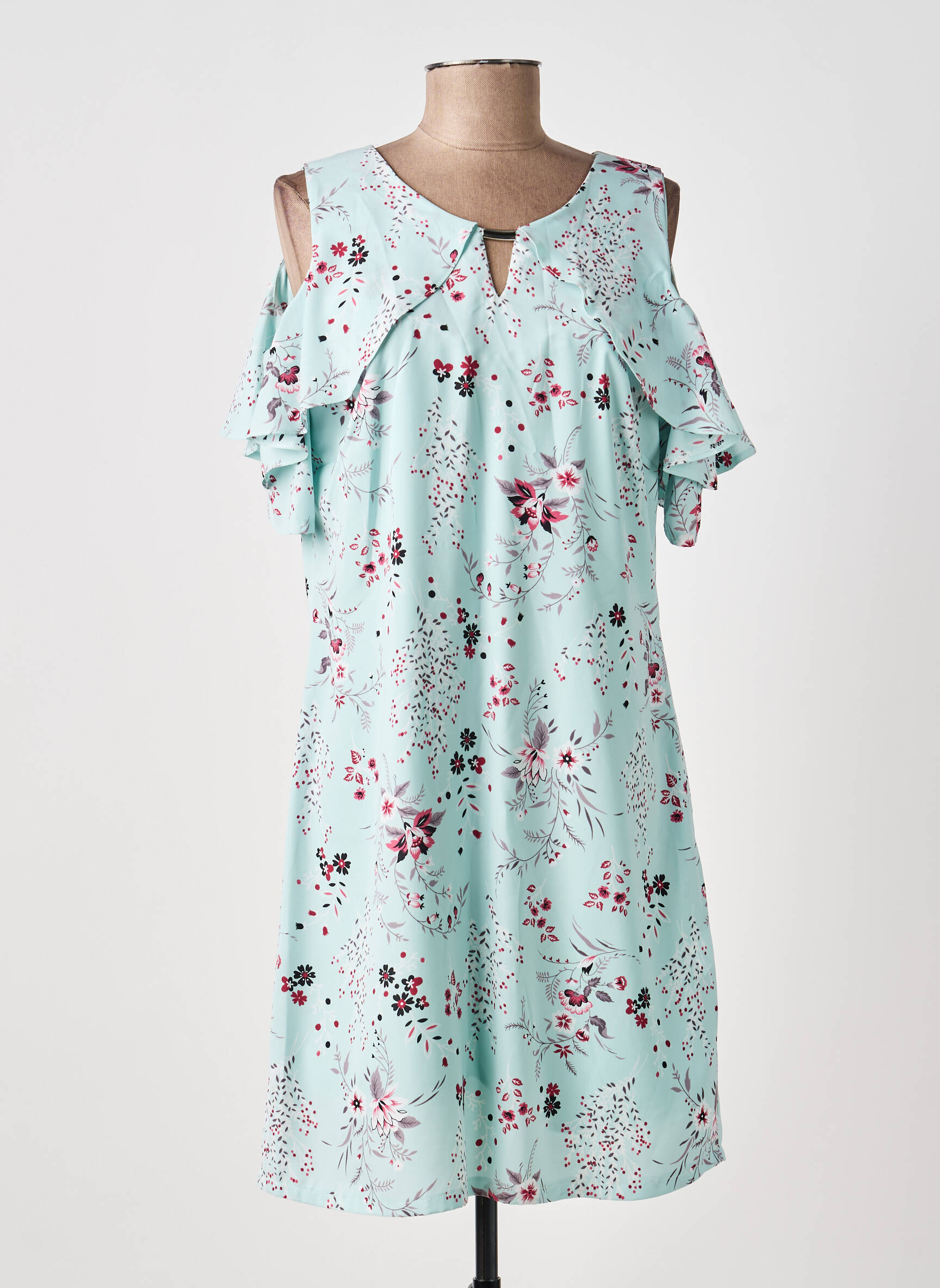 Robe courte imprimé fleurs manches courtes bleu MOKA'S femme