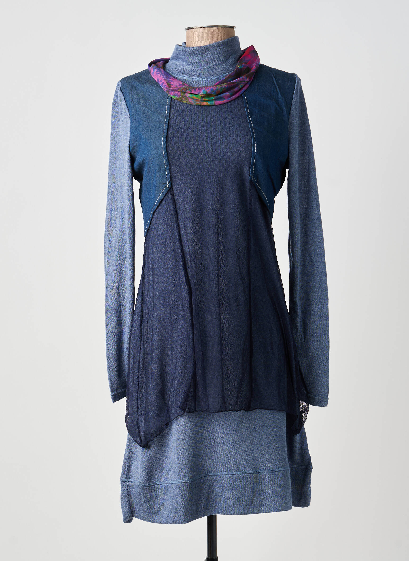 Robe mi-longue manches longues manches longues bleu ALICE ET BARNABE femme