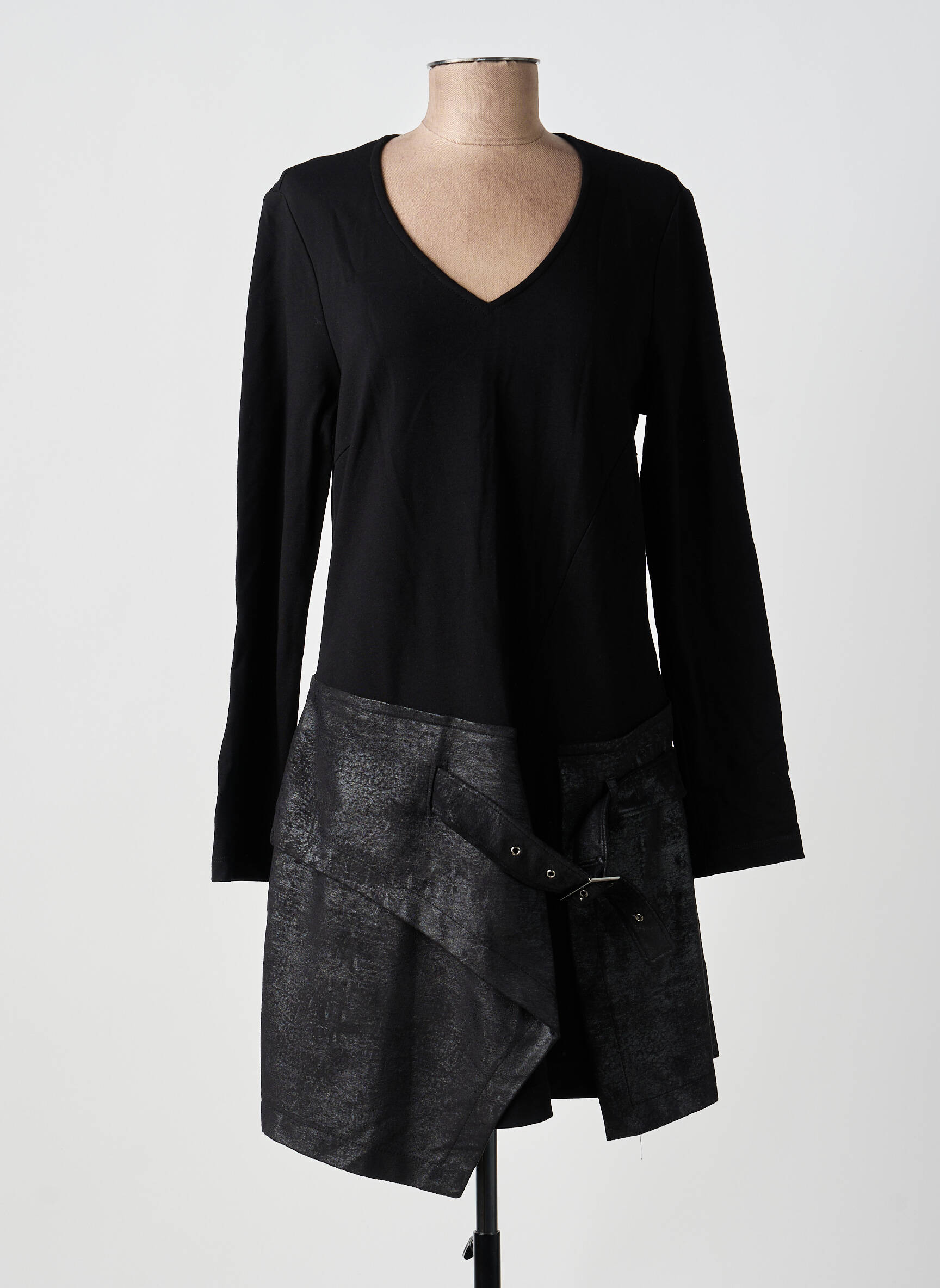 Robe courte manches longues manches longues noir LAUREN VIDAL femme