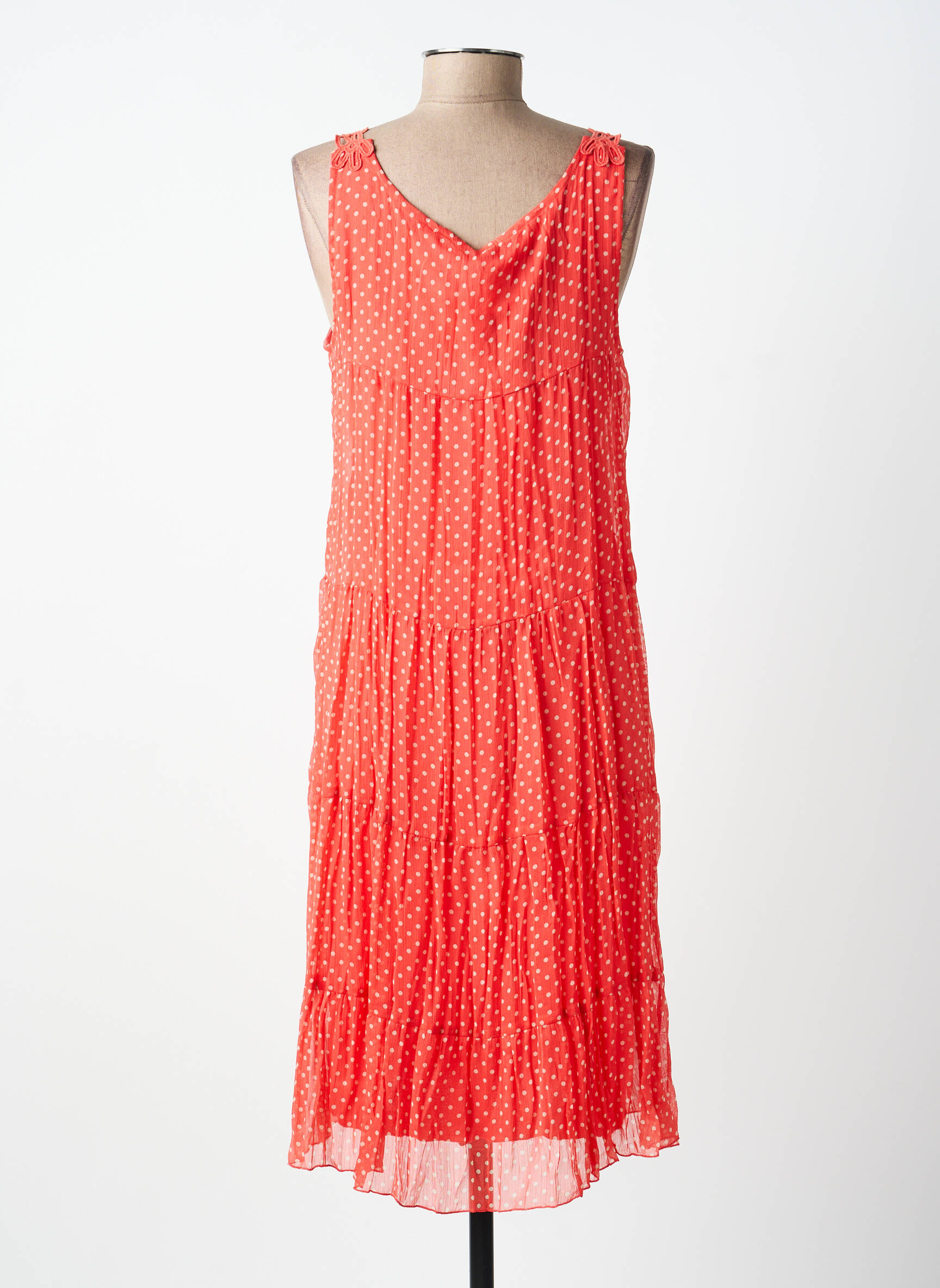 Robe mi-longue coupe fluide sans manche rouge ANDAMIO femme