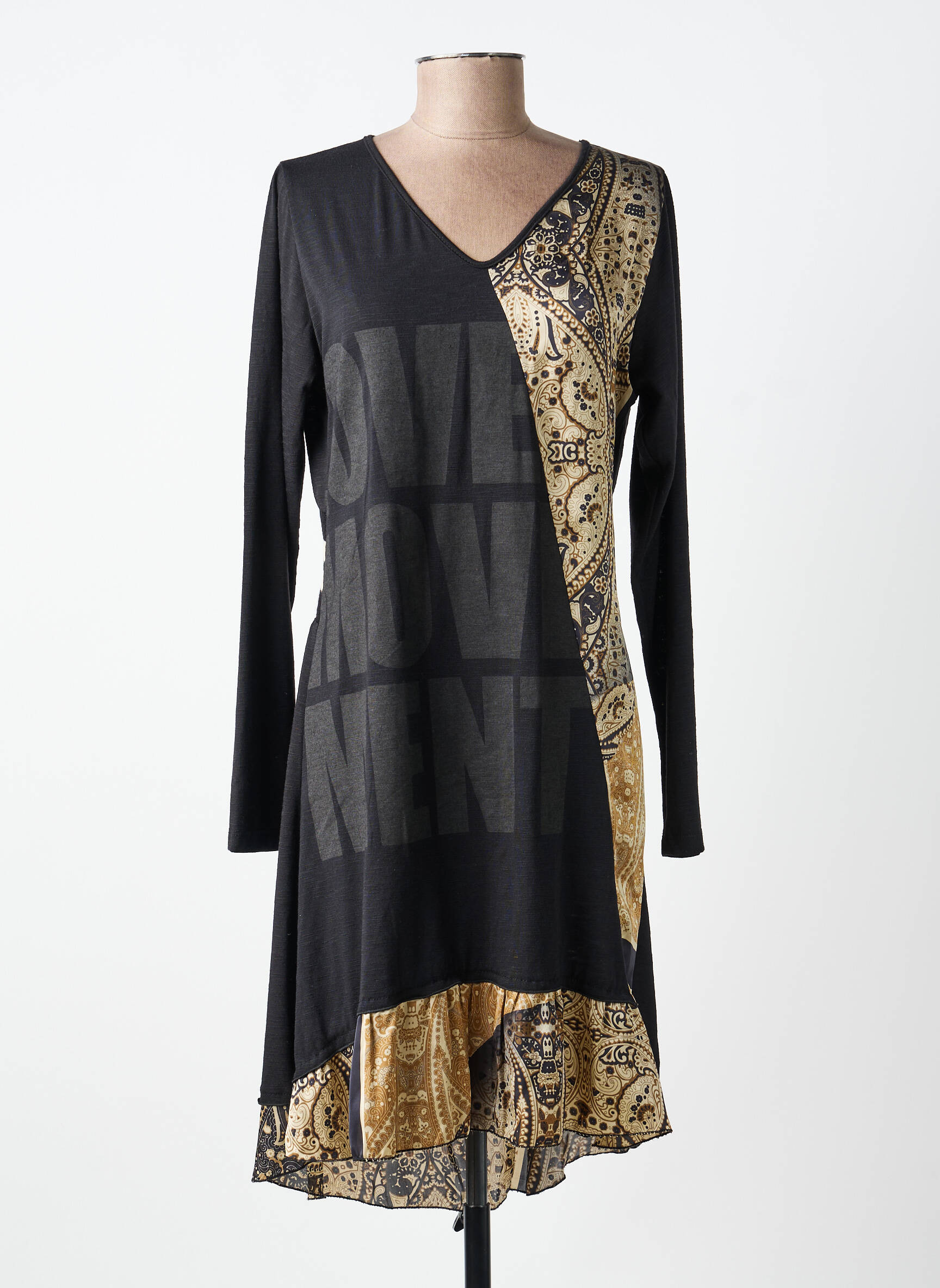 Robe mi-longue manches longues manches longues noir POUSSIERE D'ETOLE femme