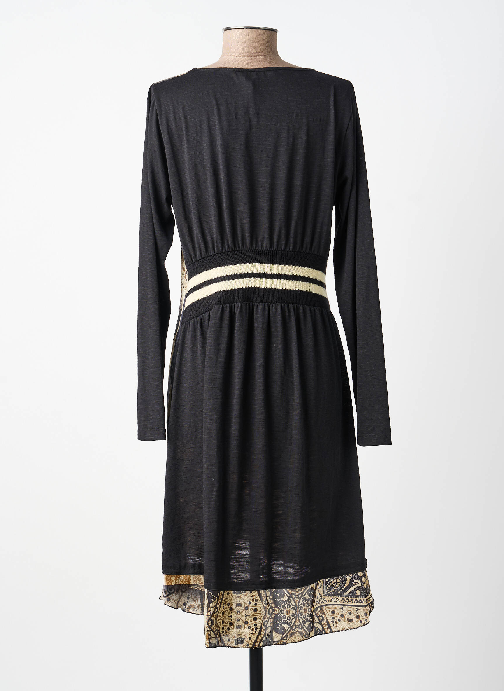 Robe mi-longue manches longues manches longues noir POUSSIERE D'ETOLE femme