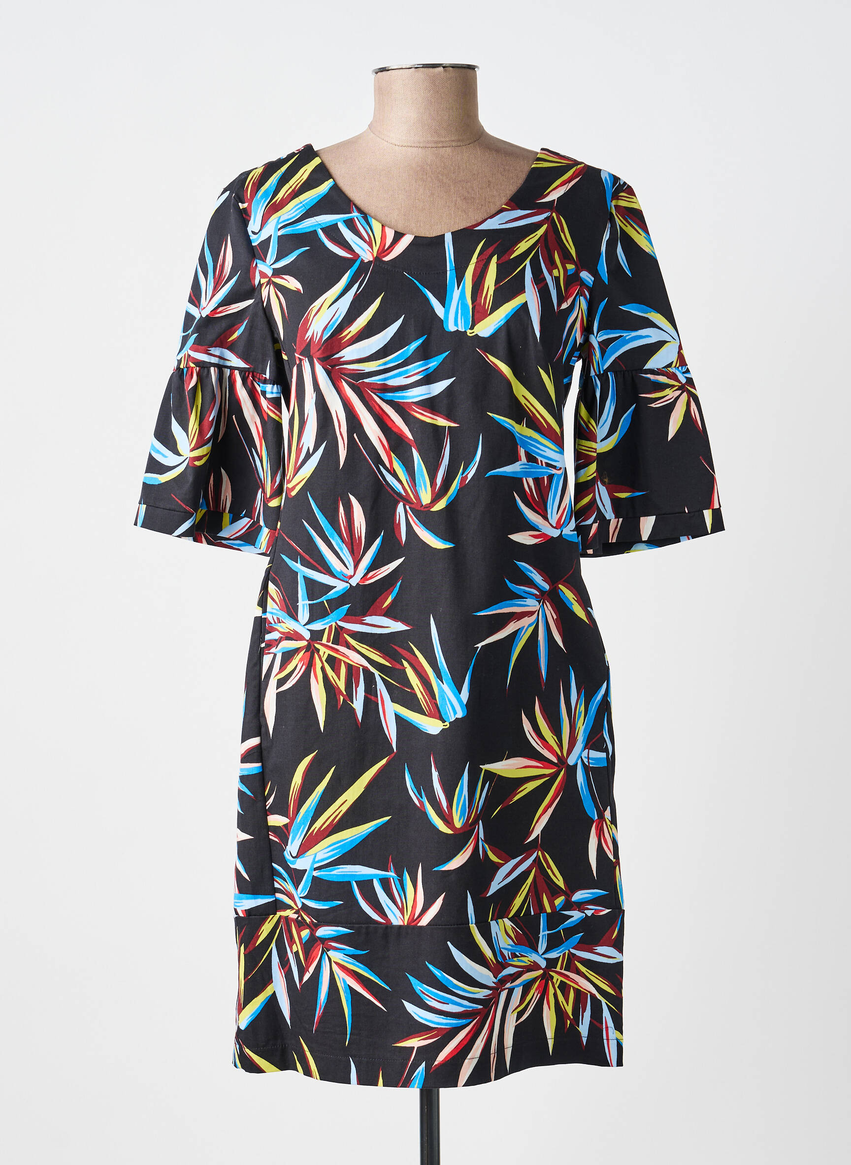 Robe courte manches 3/4 manches 3/4 noir POUSSIERE D'ETOLE femme