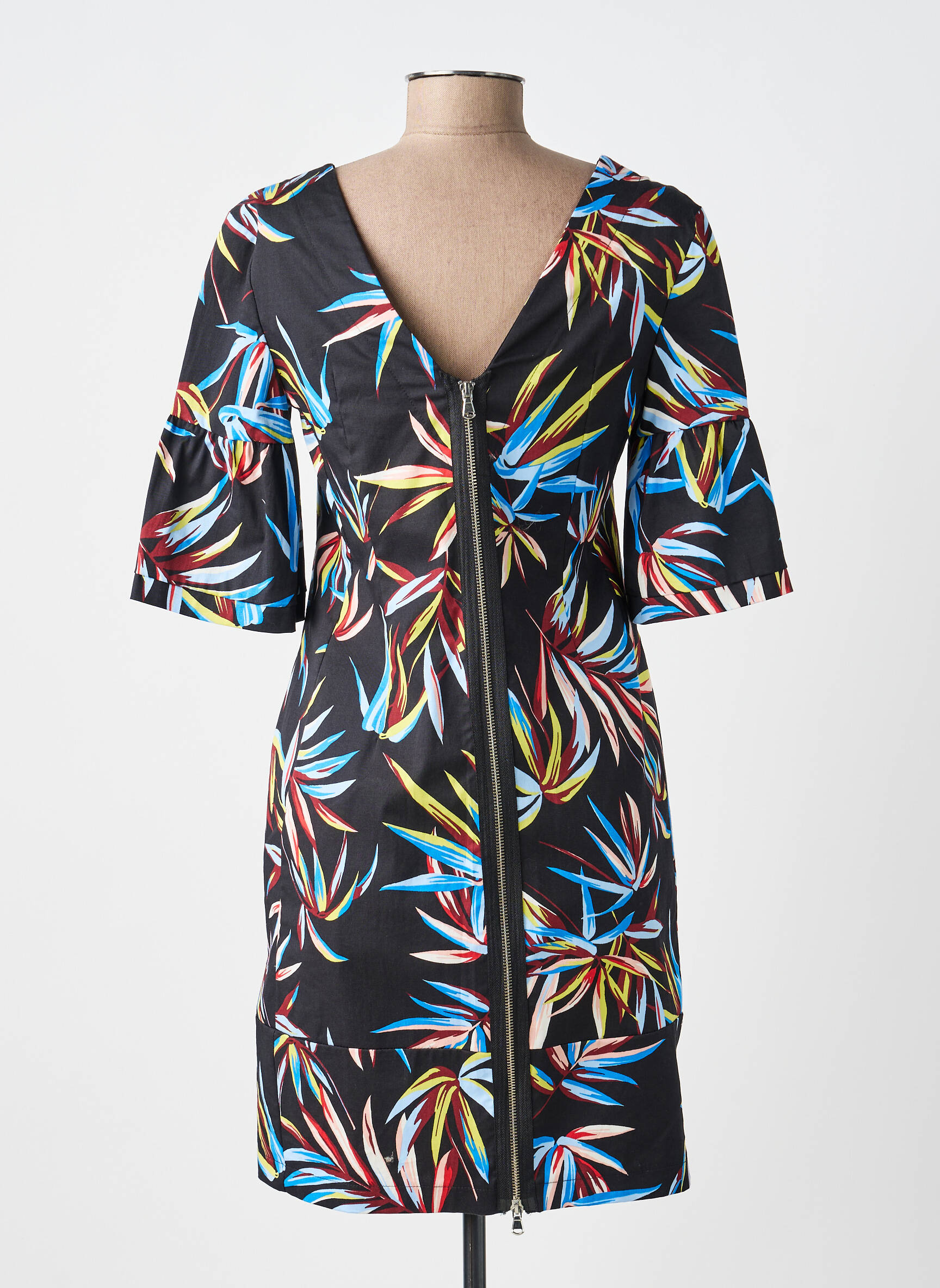 Robe courte manches 3/4 manches 3/4 noir POUSSIERE D'ETOLE femme