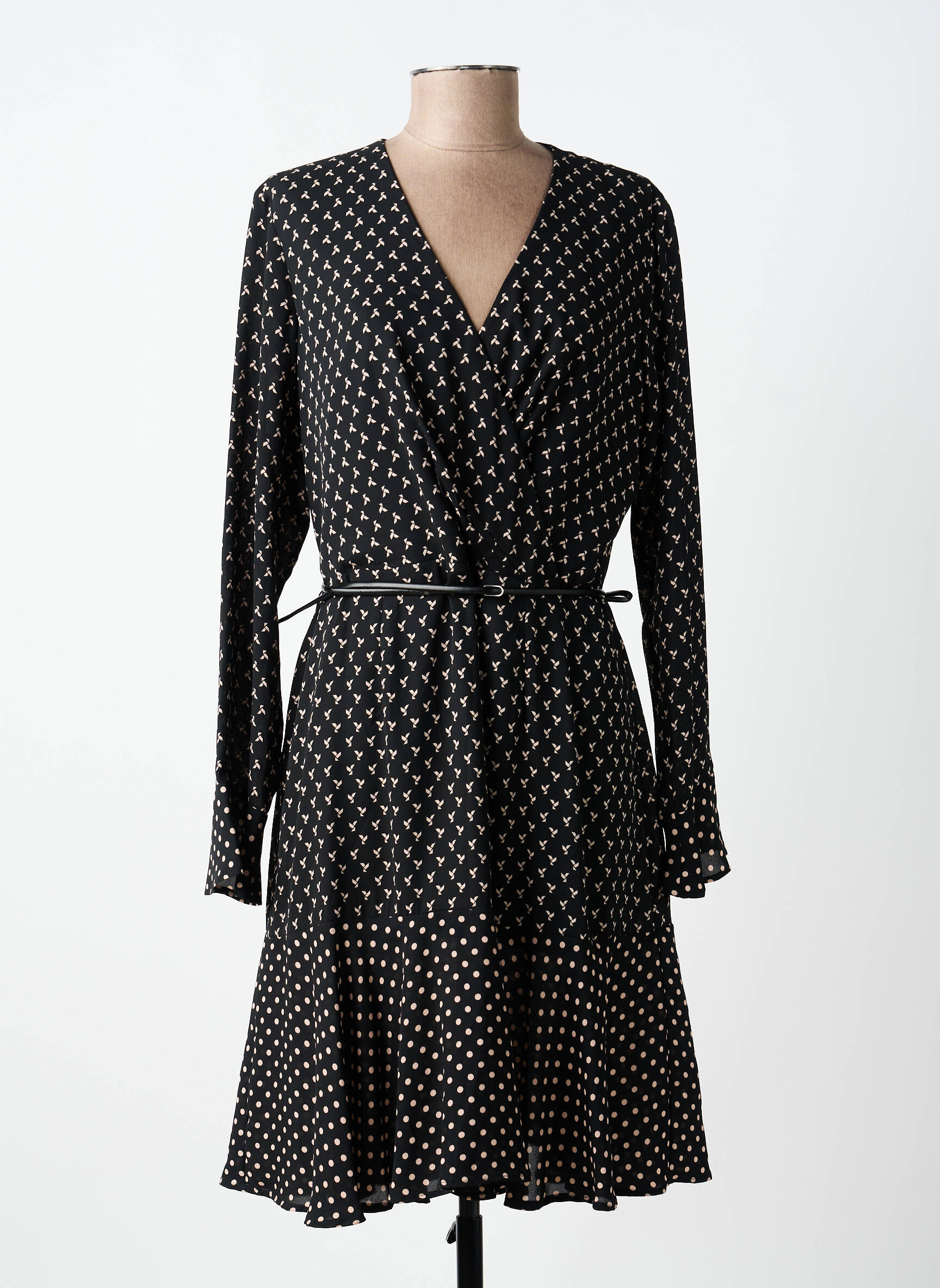 Robe mi-longue imprimé fantaisie manches longues noir PAUL BRIAL femme