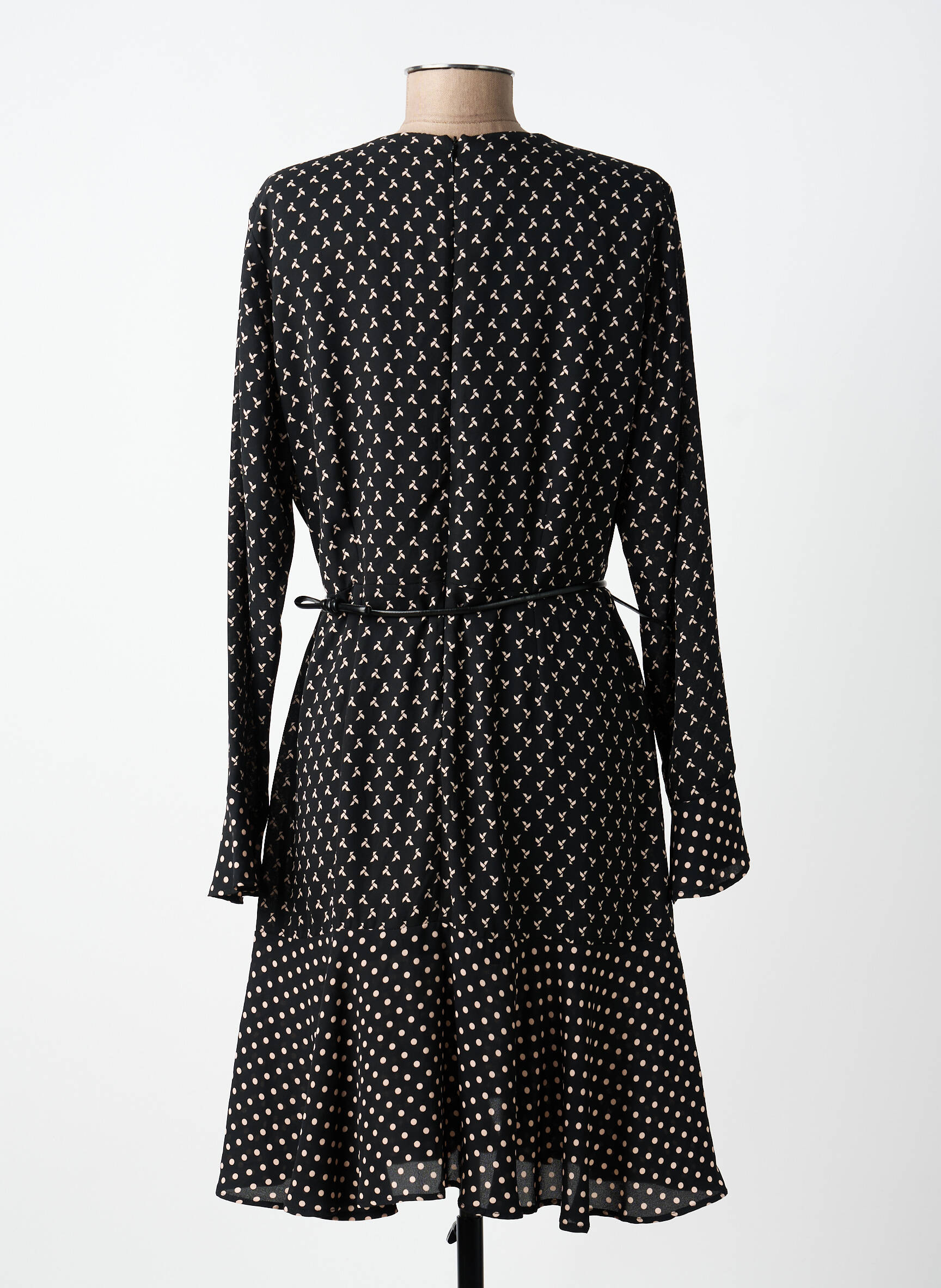 Robe mi-longue imprimé fantaisie manches longues noir PAUL BRIAL femme
