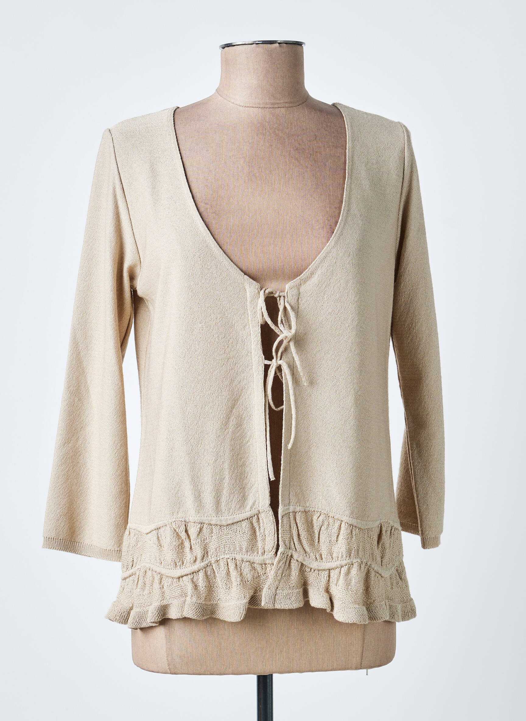 Gilet manches longues col rond beige TELMAIL femme