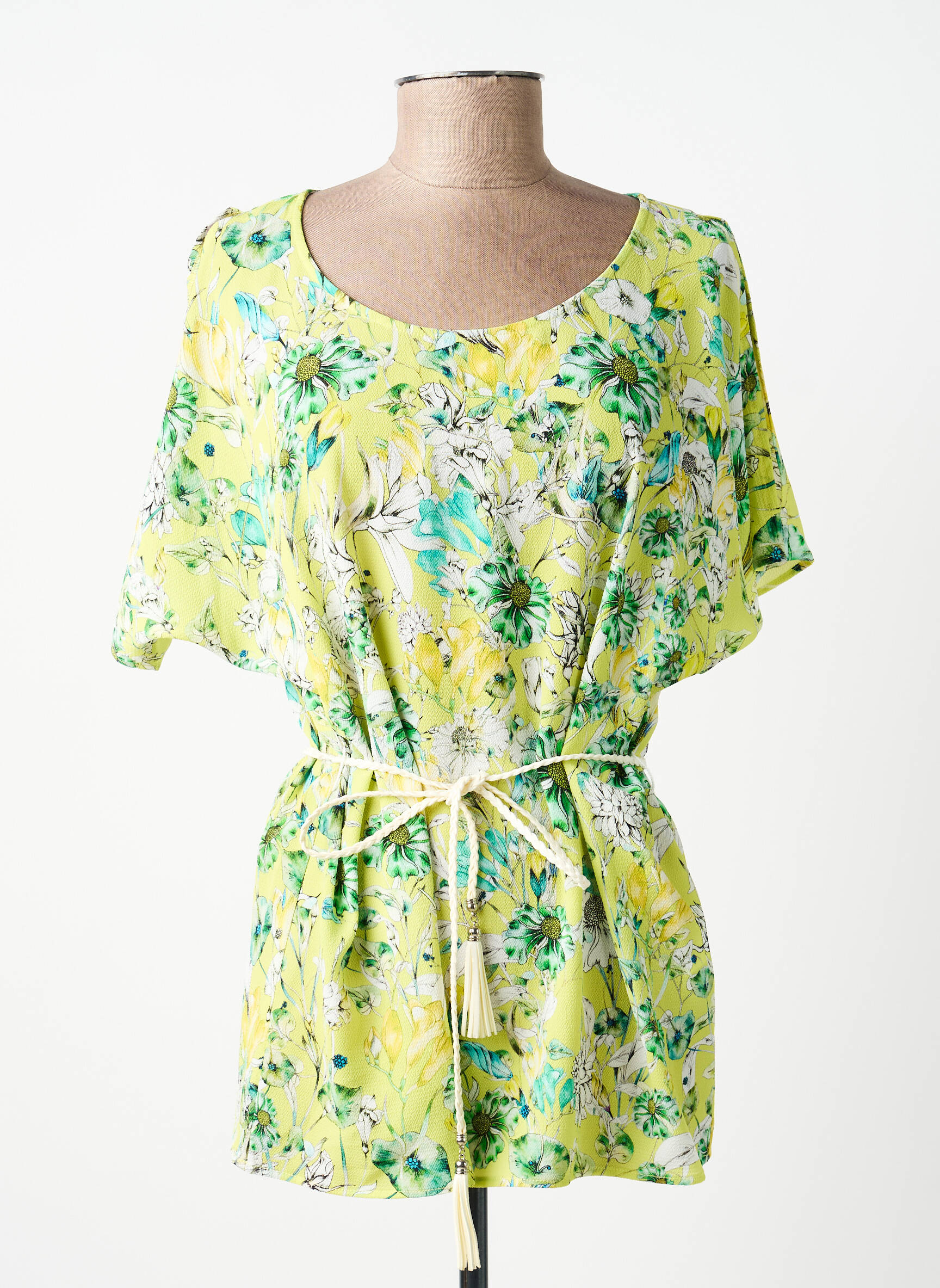 Tunique manches courtes tissage crêpe vert ANDAMIO femme