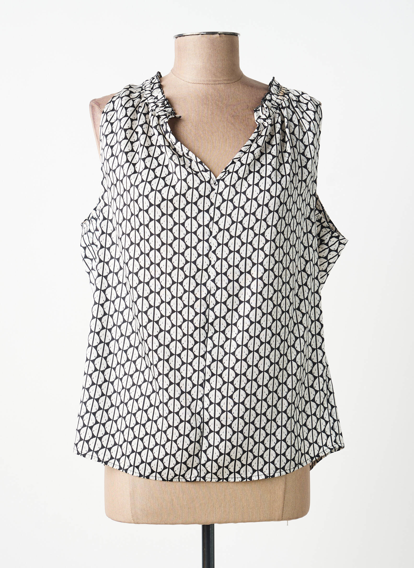 Top imprimé fantaisie sans manche noir LAUREN VIDAL femme