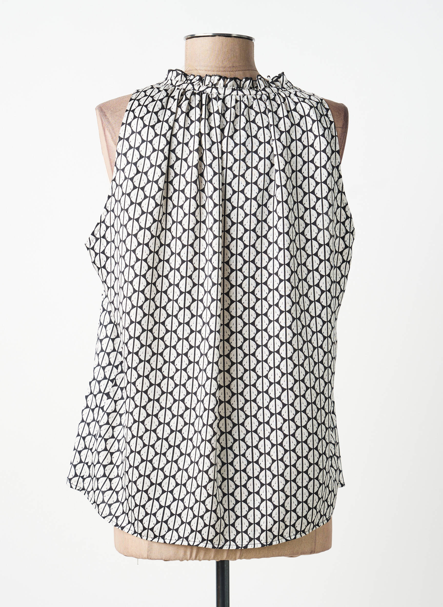 Top imprimé fantaisie sans manche noir LAUREN VIDAL femme