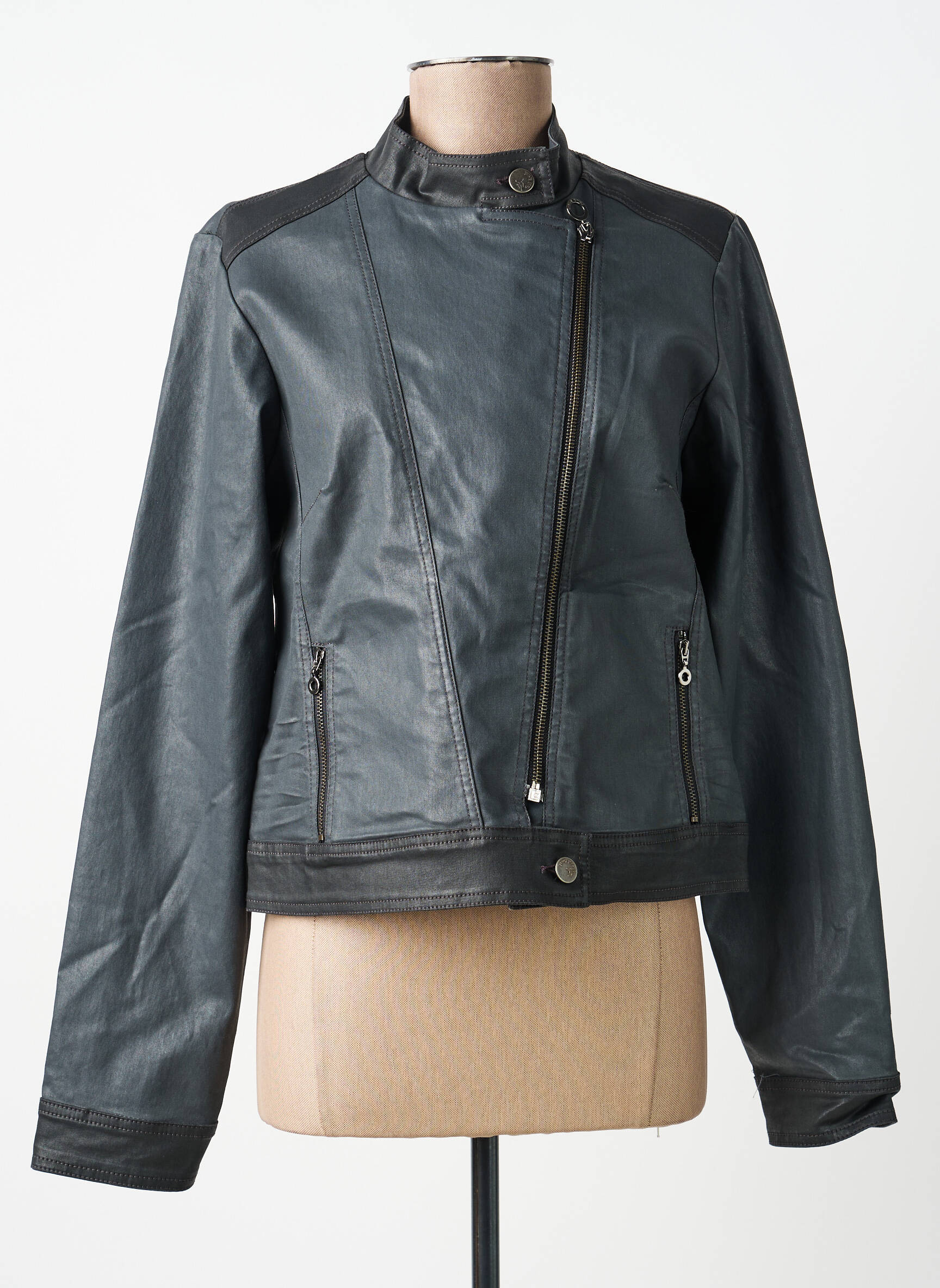 Veste simili cuir poches gris PAUL BRIAL femme