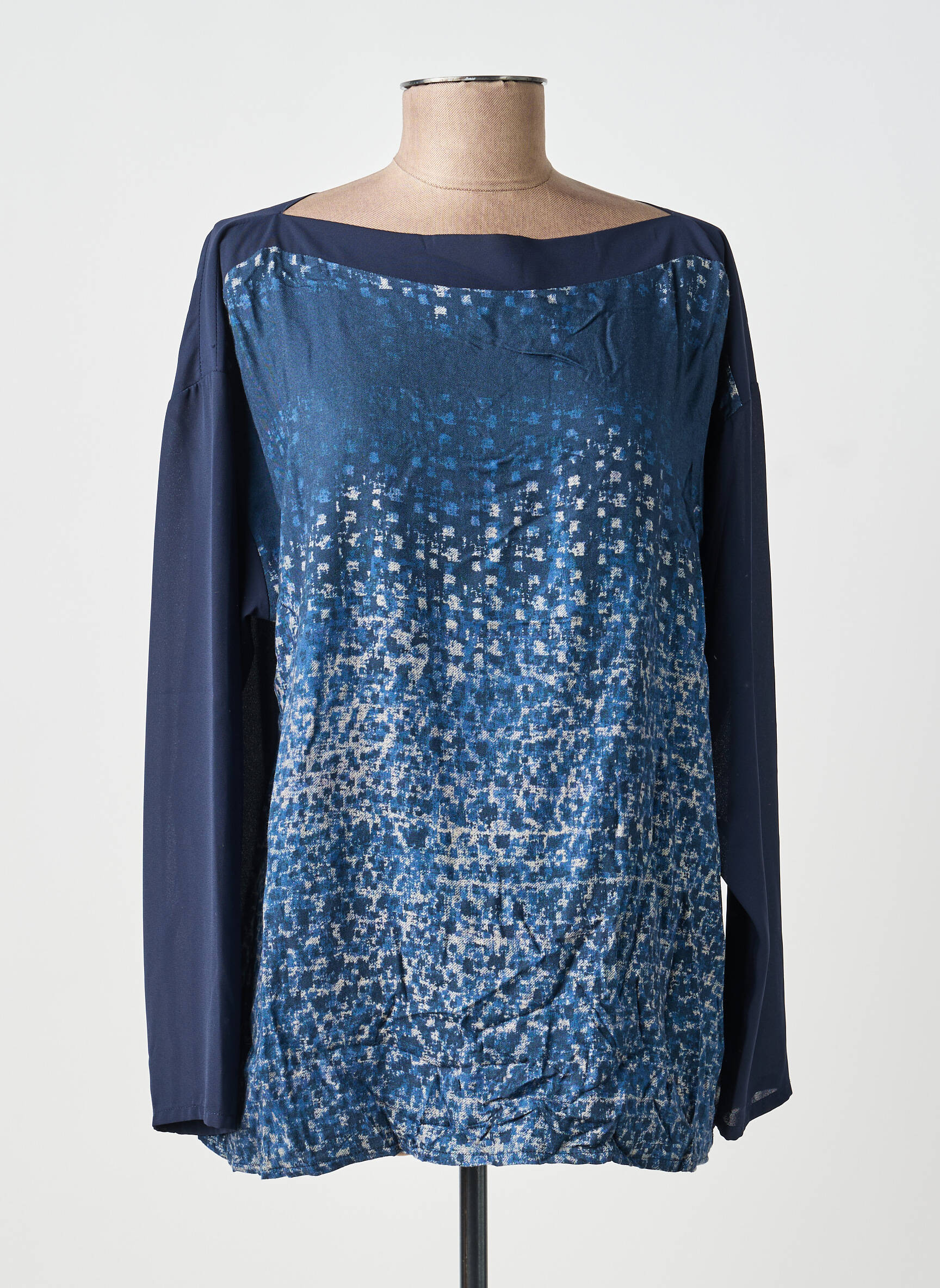 Blouse imprimé fantaisie manches longues bleu ANDAMIO femme