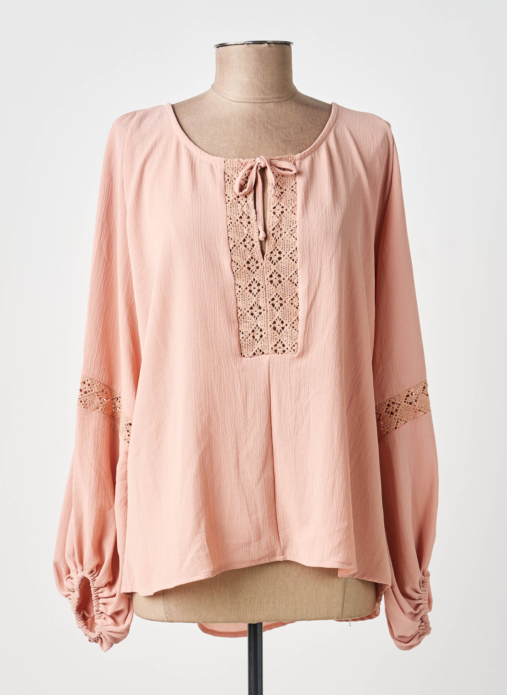 Blouse col rond manches longues rose DOUBLE JEU femme