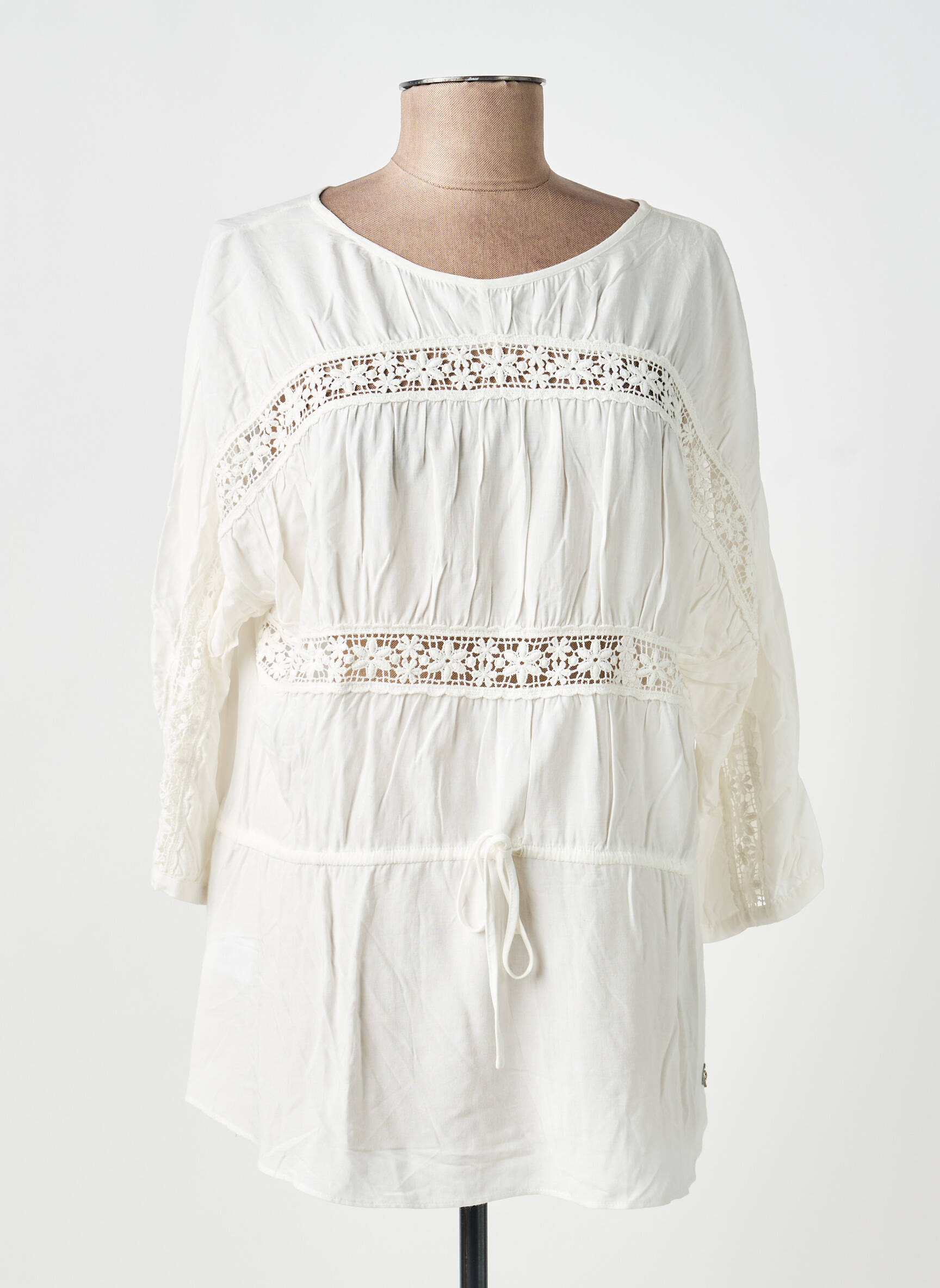 Blouse tissage popeline manches longues blanc FLEUR DE SEL femme