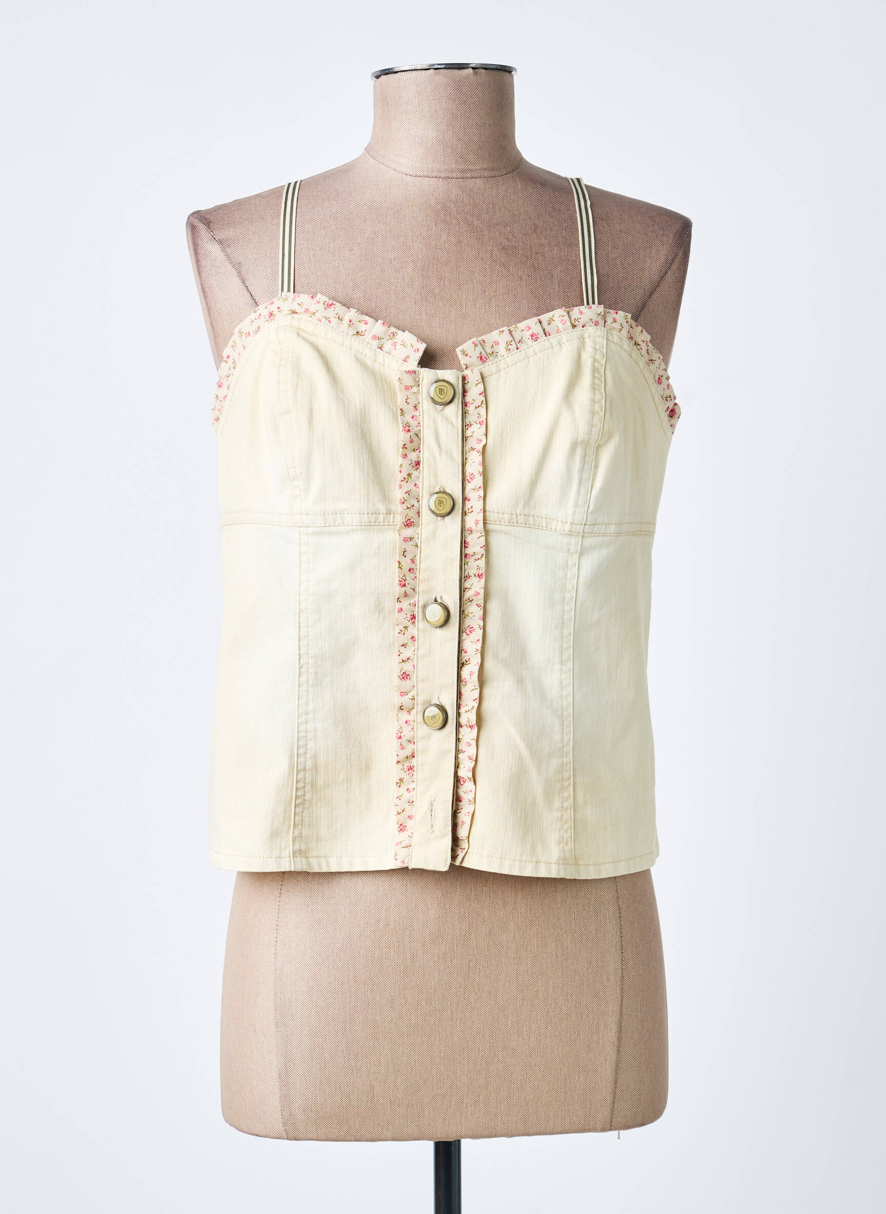 Top col carré fines bretelles beige PAUL BRIAL femme
