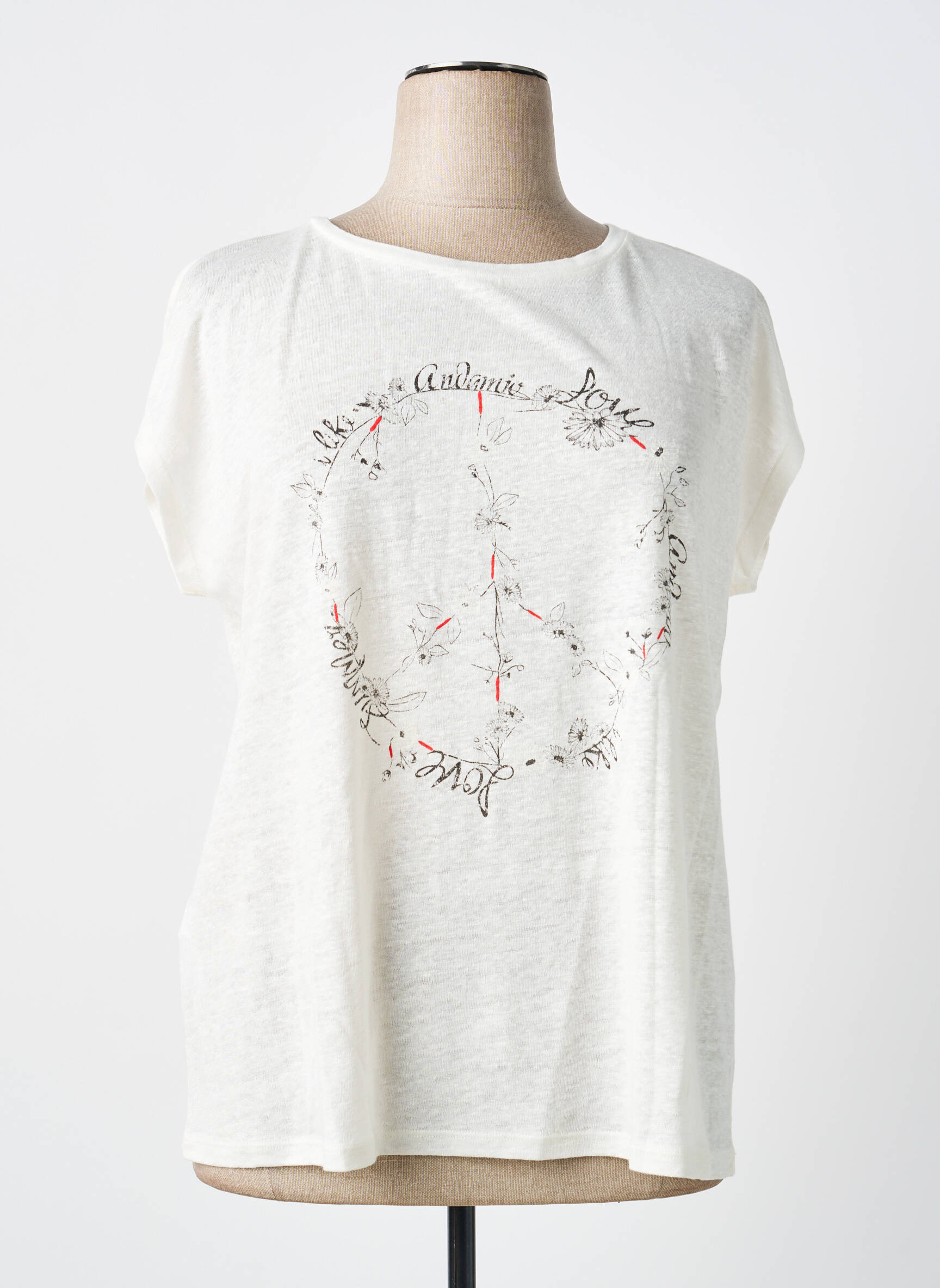 T-shirt imprimé fantaisie manches courtes blanc ANDAMIO femme