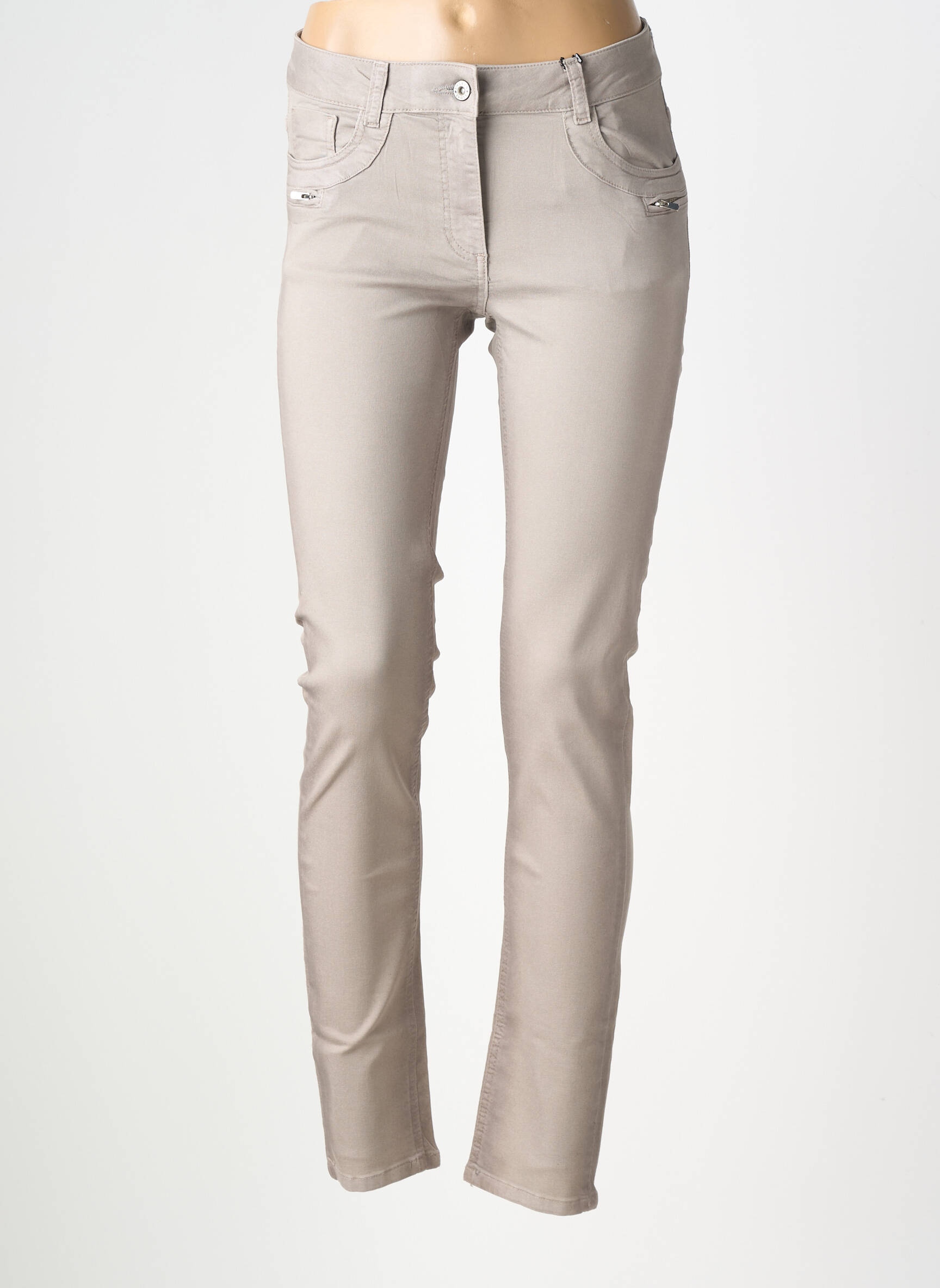 Pantalon slim tissage popeline taille normale gris LAUREN VIDAL femme