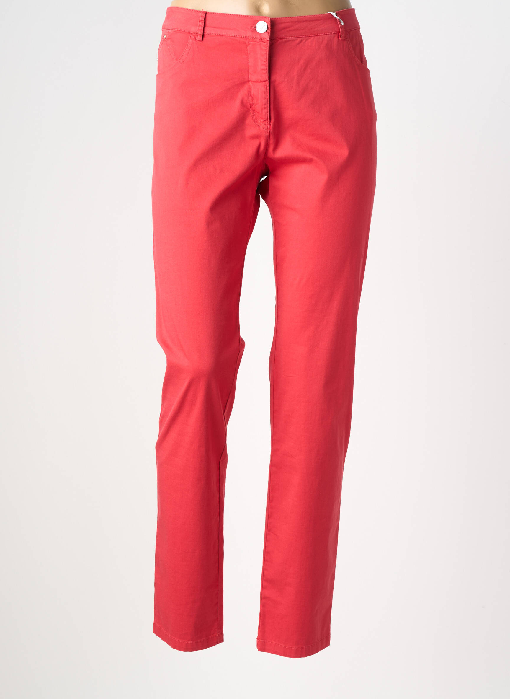 Pantalon droit stretch taille normale rouge ANDAMIO femme