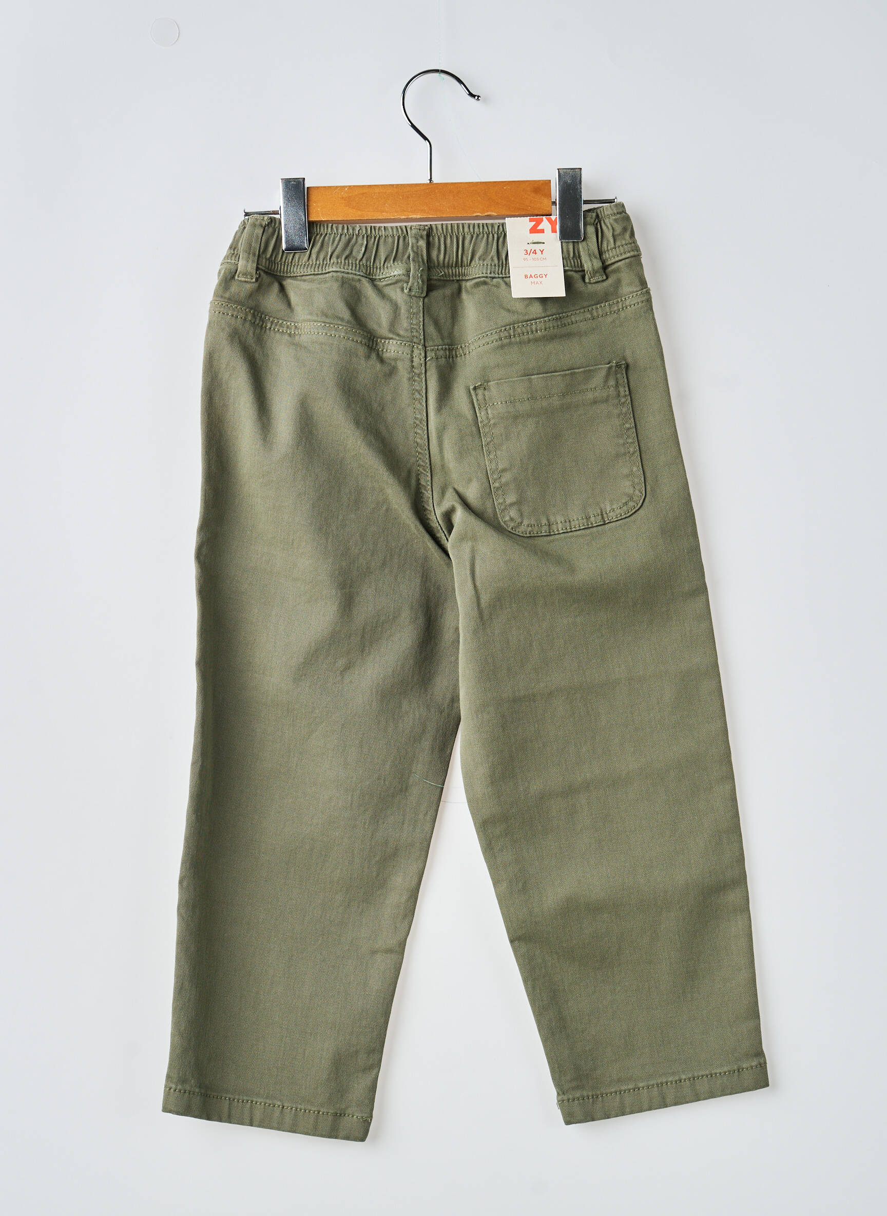 Pantalon droit coupe droite taille ajustable vert ZY garçon