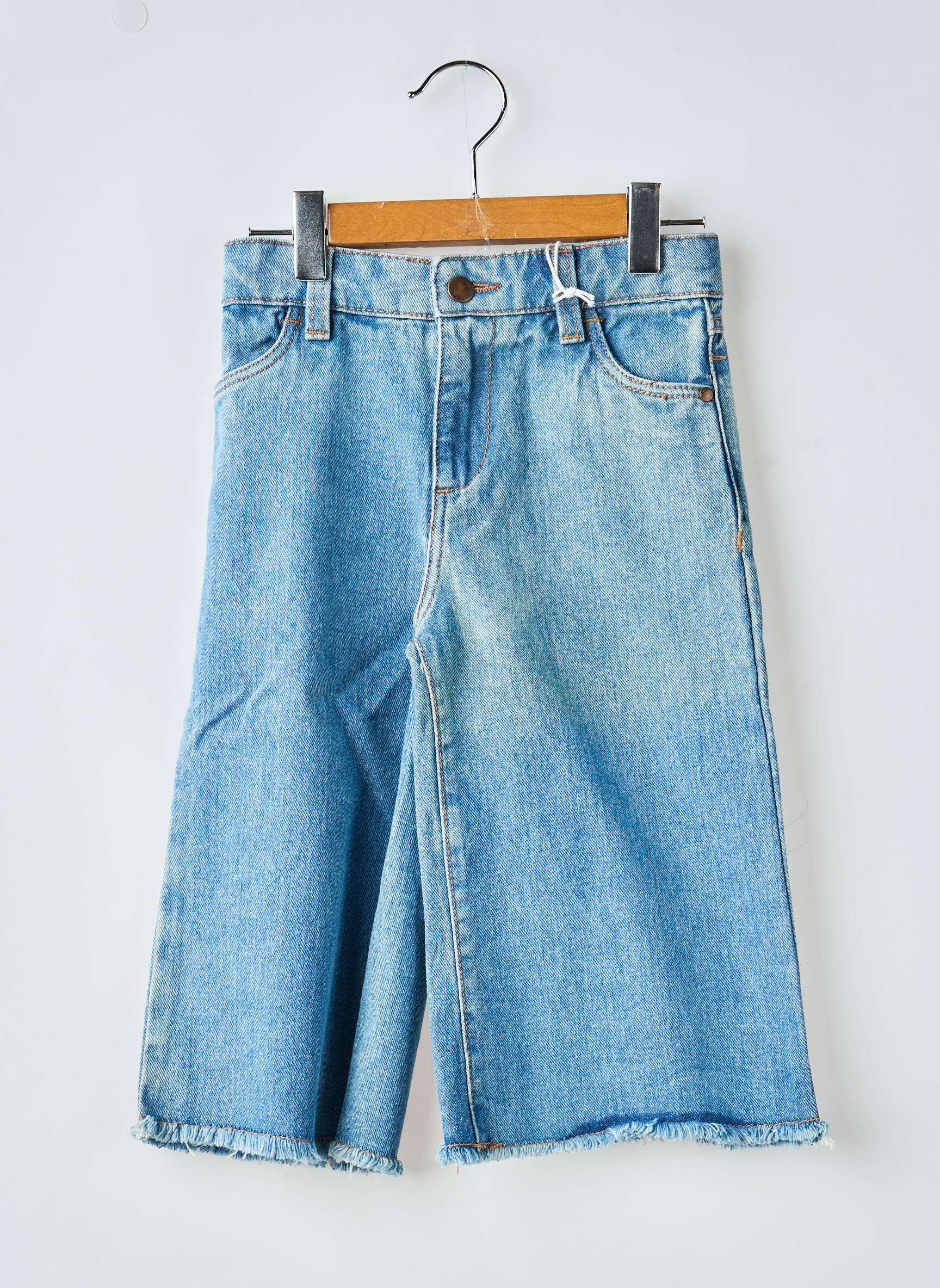 Jeans coupe large fermeture zippée sous rabat boutonné taille ajustable bleu ZY fille