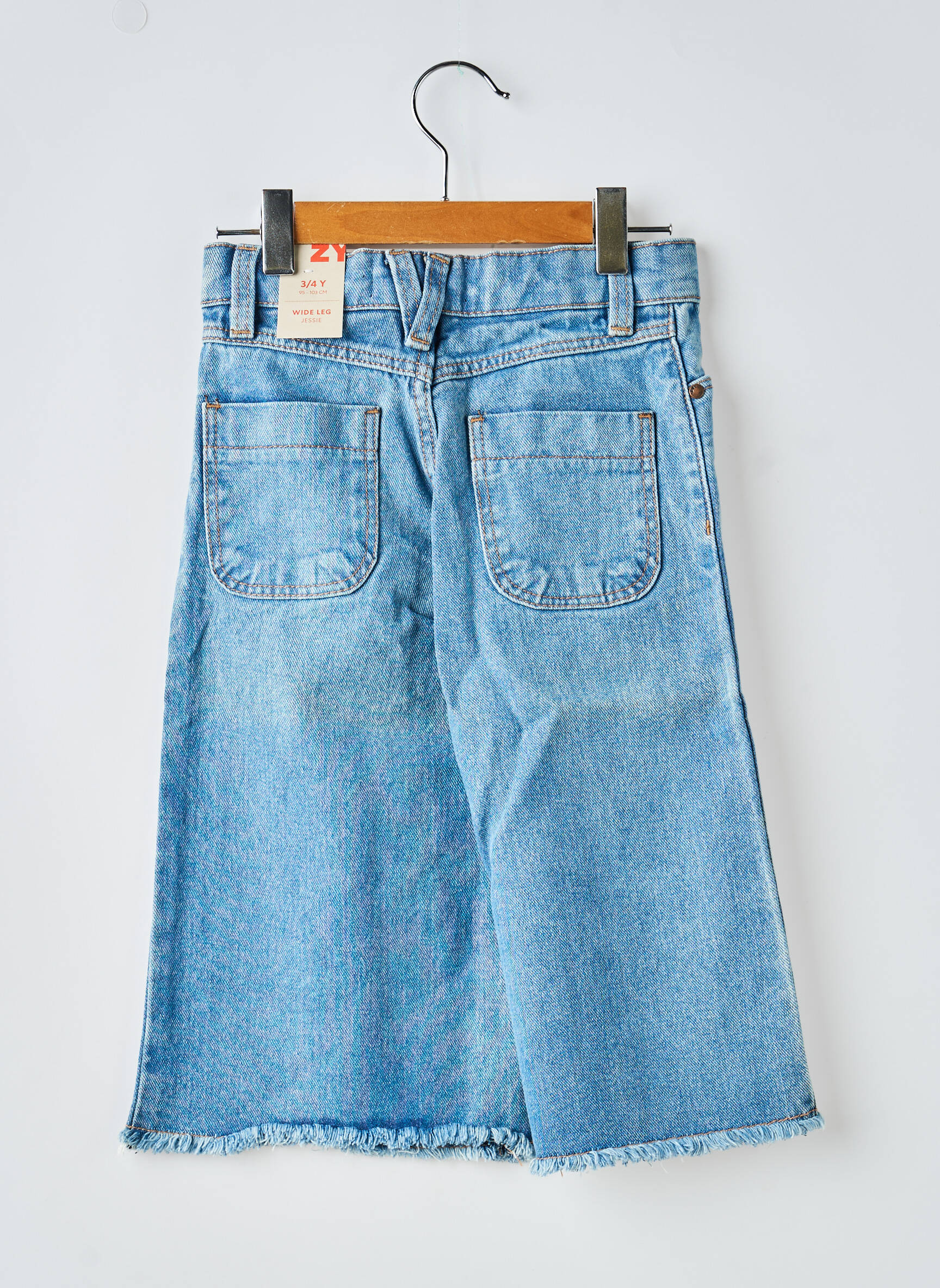 Jeans coupe large fermeture zippée sous rabat boutonné taille ajustable bleu ZY fille