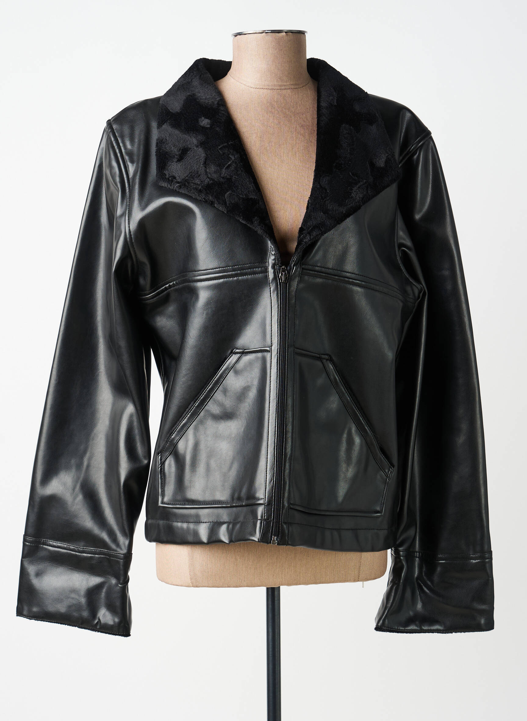 Veste simili cuir poches noir PAUL BRIAL femme
