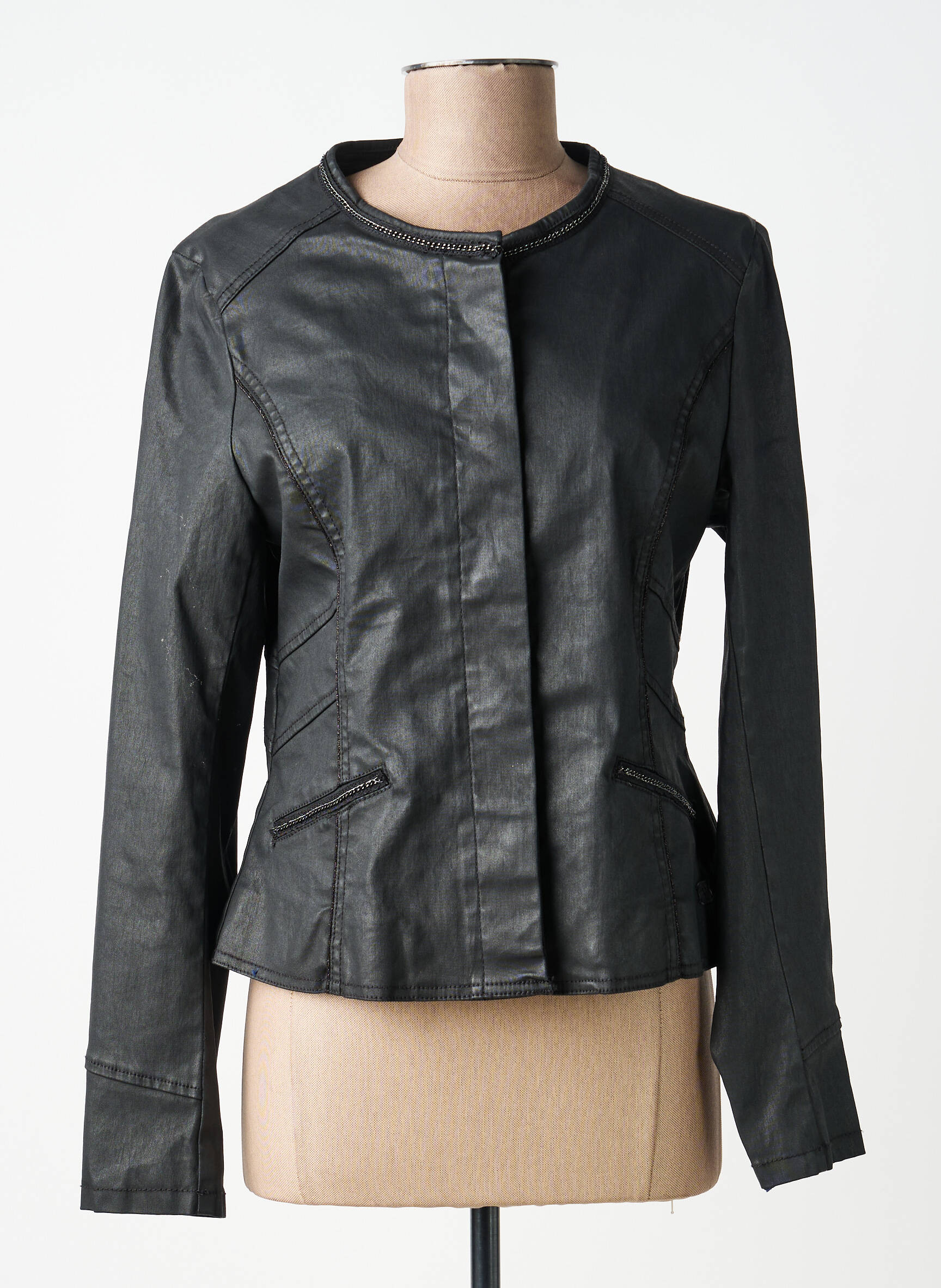 Veste simili cuir finition intérieure doublure imprimée noir JOCAVI femme