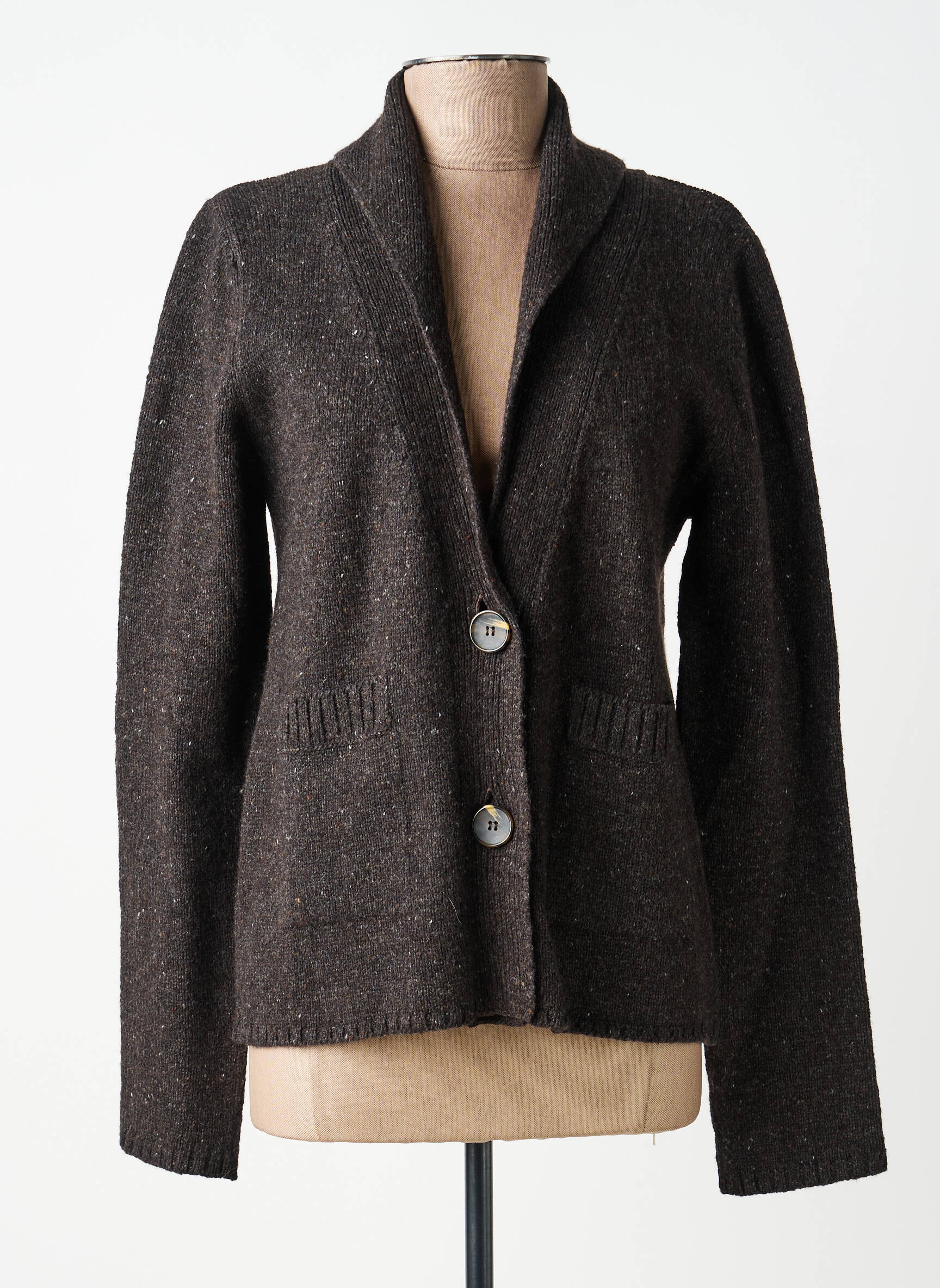 Gilet manches longues col châle marron YERSE femme
