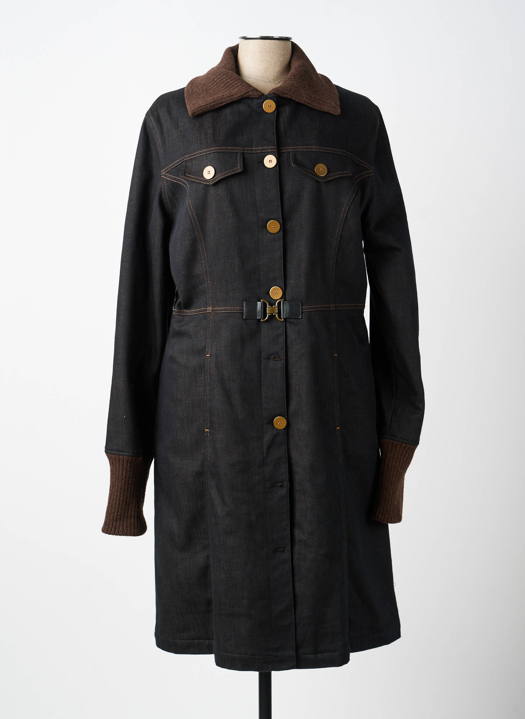 Manteau long coupe cintrée sans capuche noir CARNET DE BORD femme