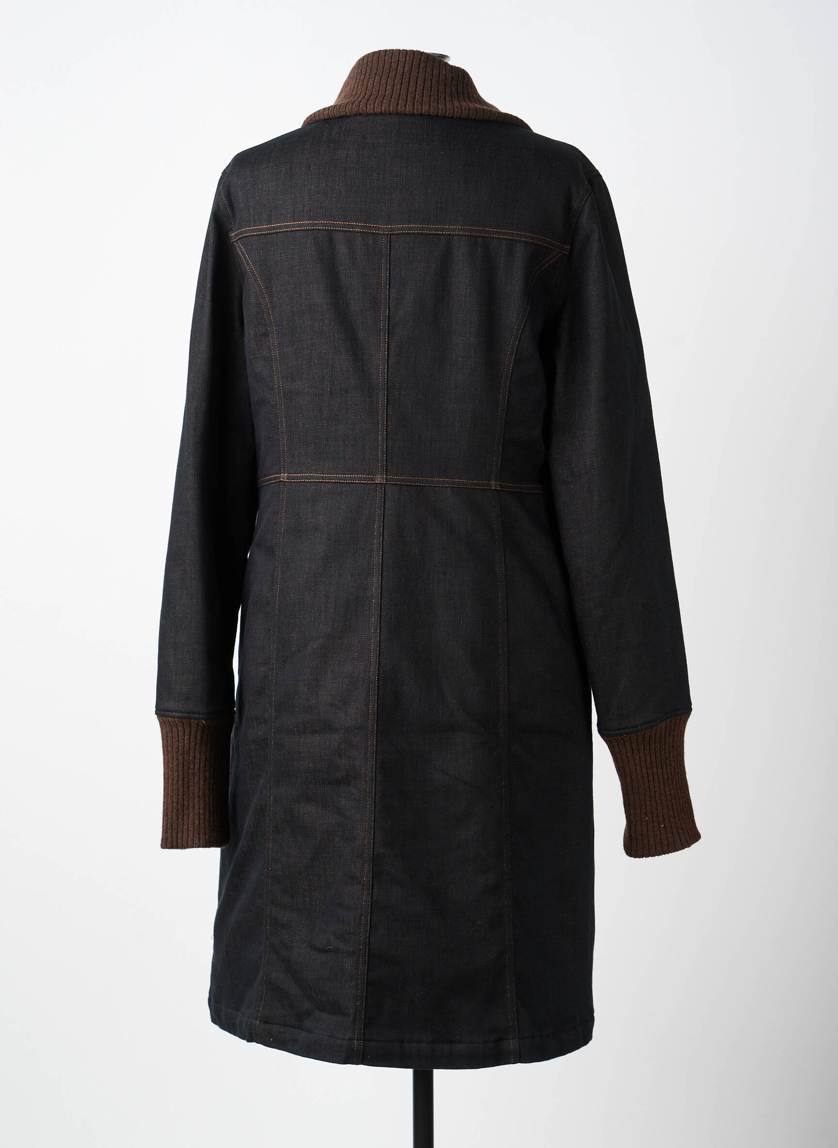 Manteau long coupe cintrée sans capuche noir CARNET DE BORD femme