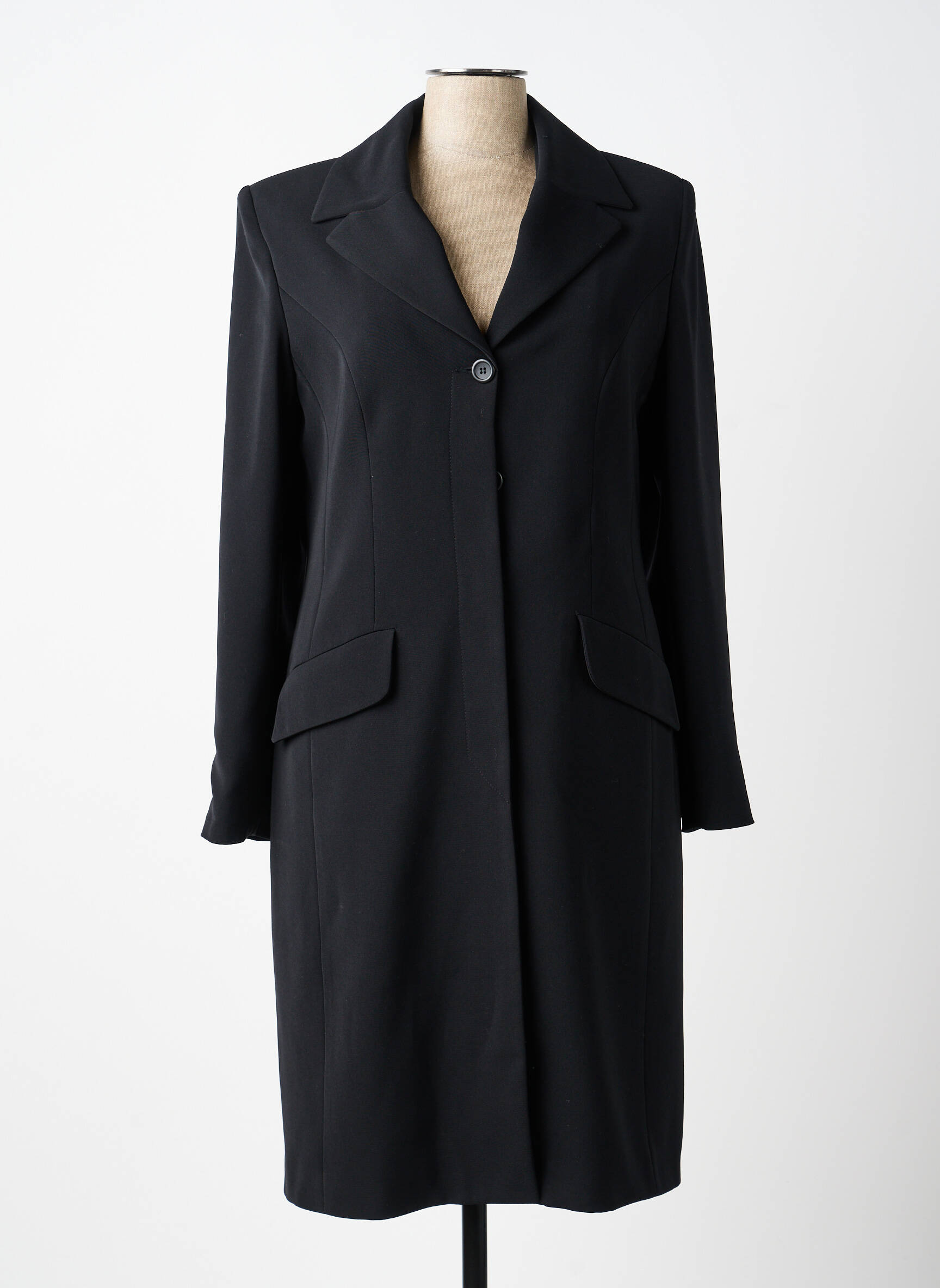 Manteau long coupe cintrée sans capuche noir ENTRACTE femme